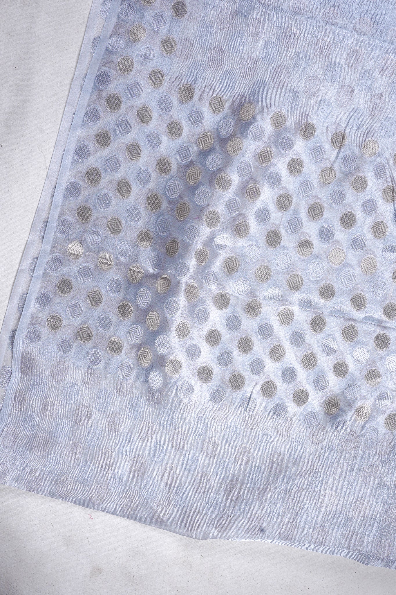 Silver Banarasi Tissue Crush Mukesh Work Saree