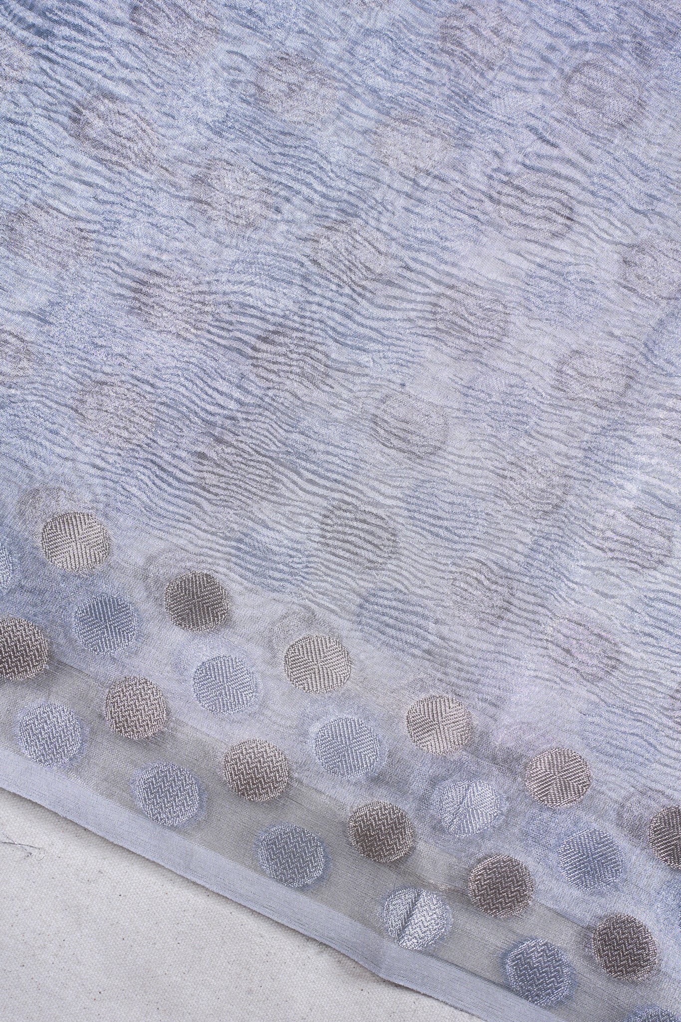 Silver Banarasi Tissue Crush Mukesh Work Saree