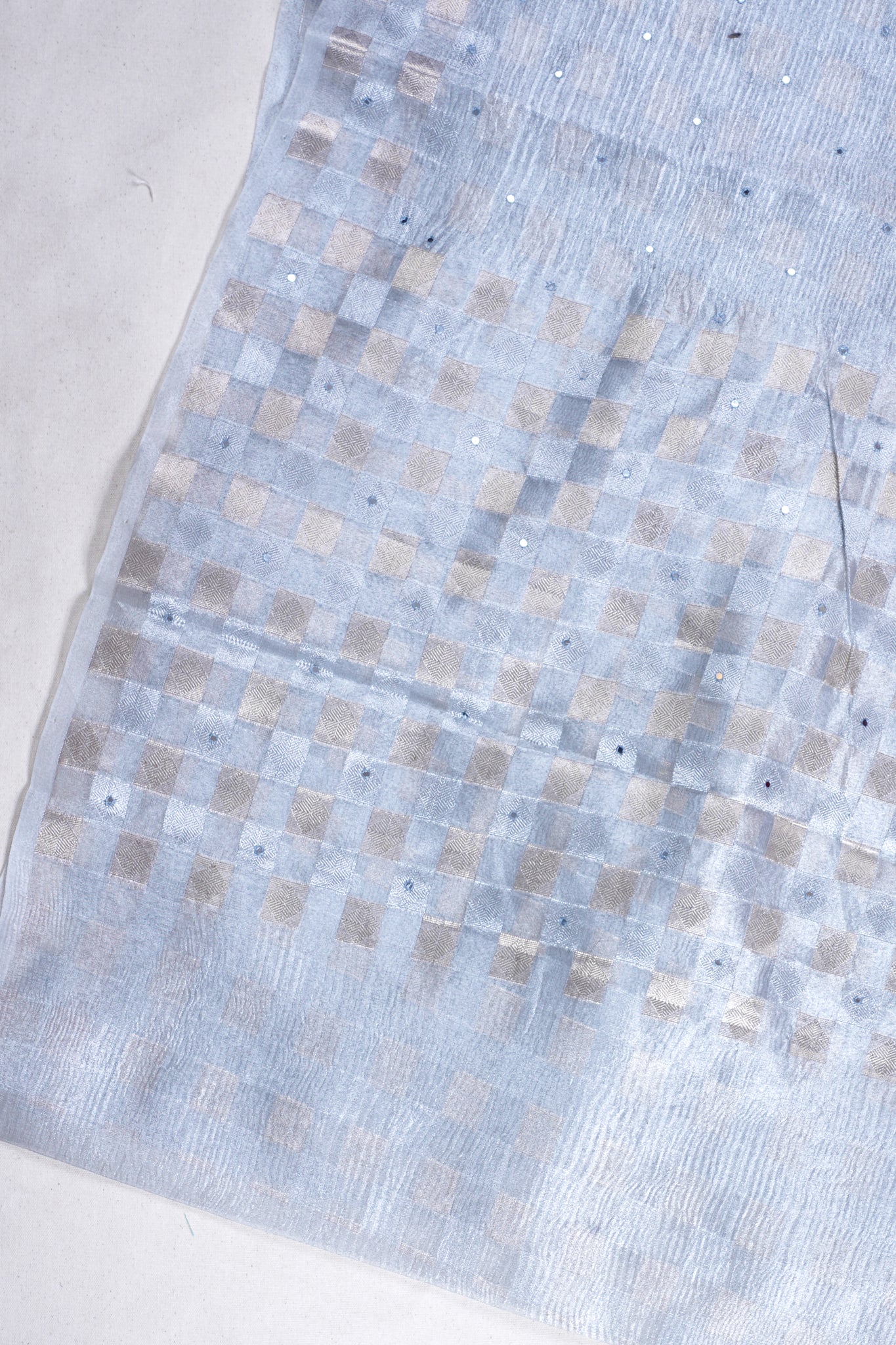 Silver Banarasi Tissue Crush Mukesh Work Saree