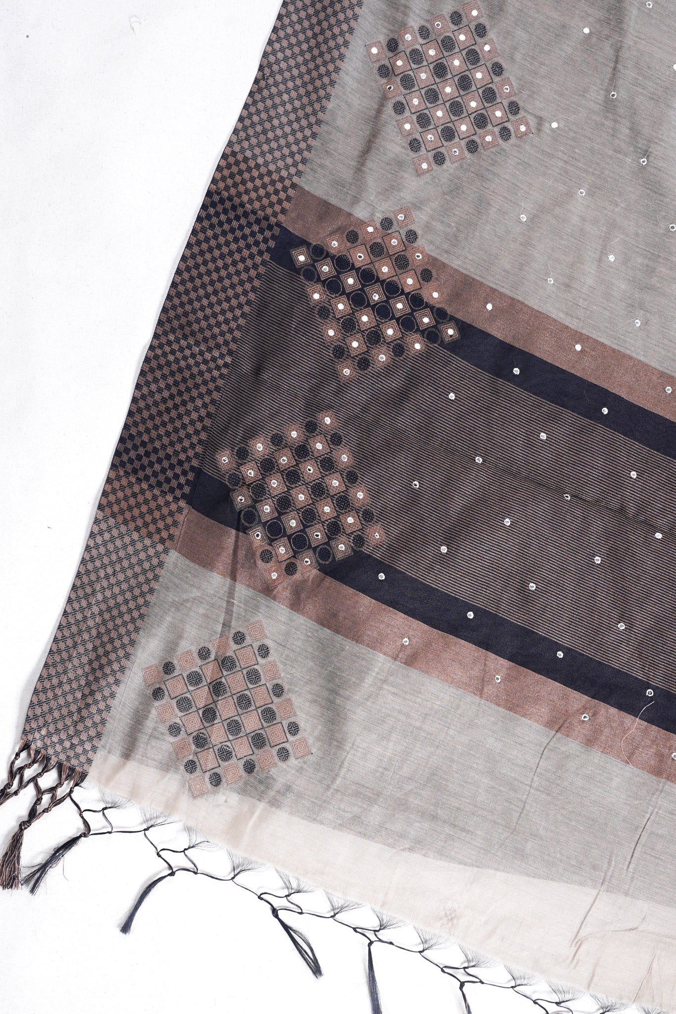 Elegant Black Khadi Cotton Mukesh Work Saree