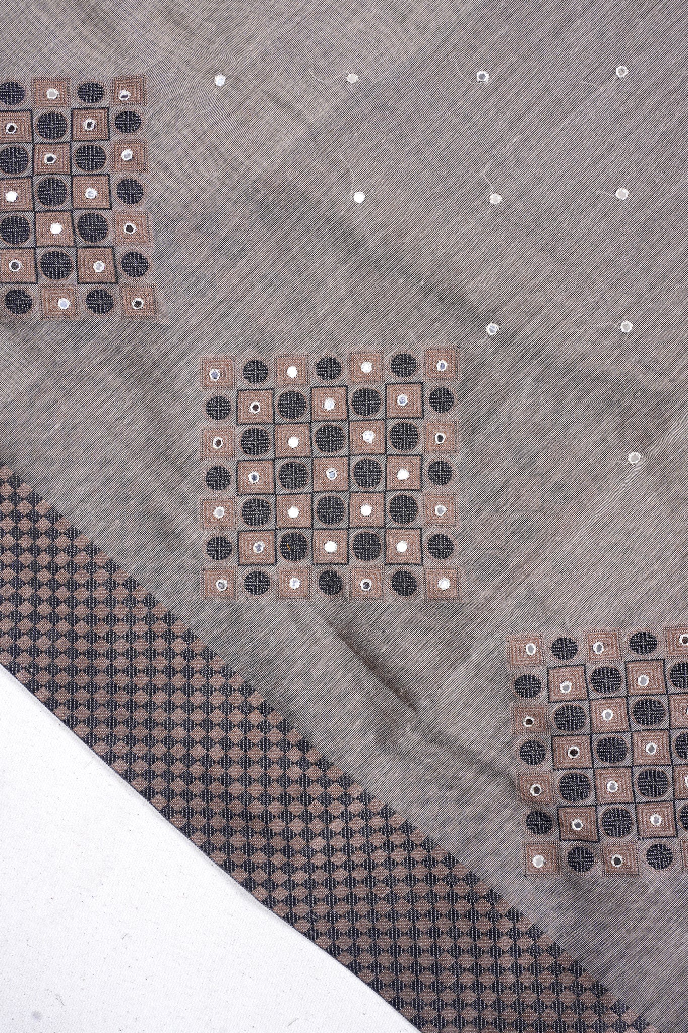 Elegant Black Khadi Cotton Mukesh Work Saree