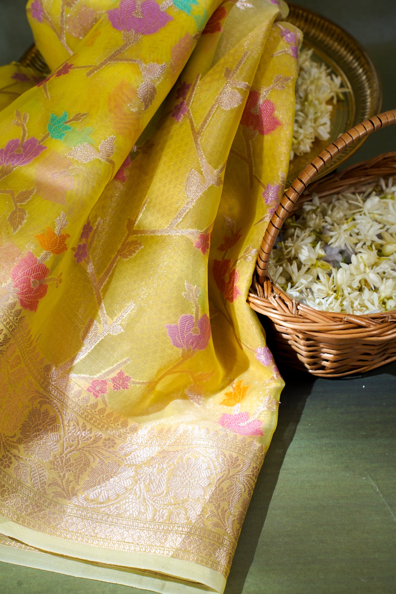 Yellow Organza Banarasi Tilfi Minakari Jaal Saree