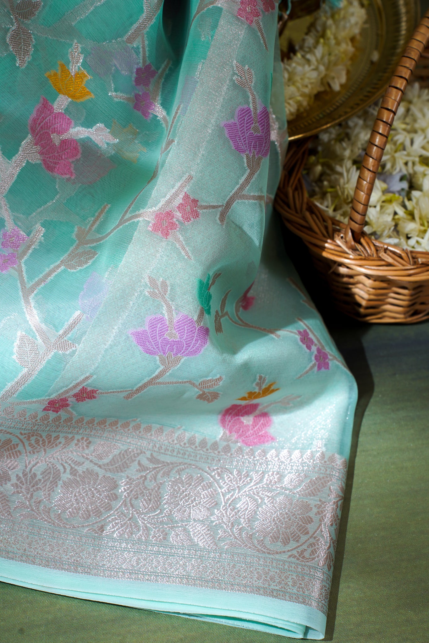 Sea Green Organza Banarasi Tilfi Minakari Jaal Saree