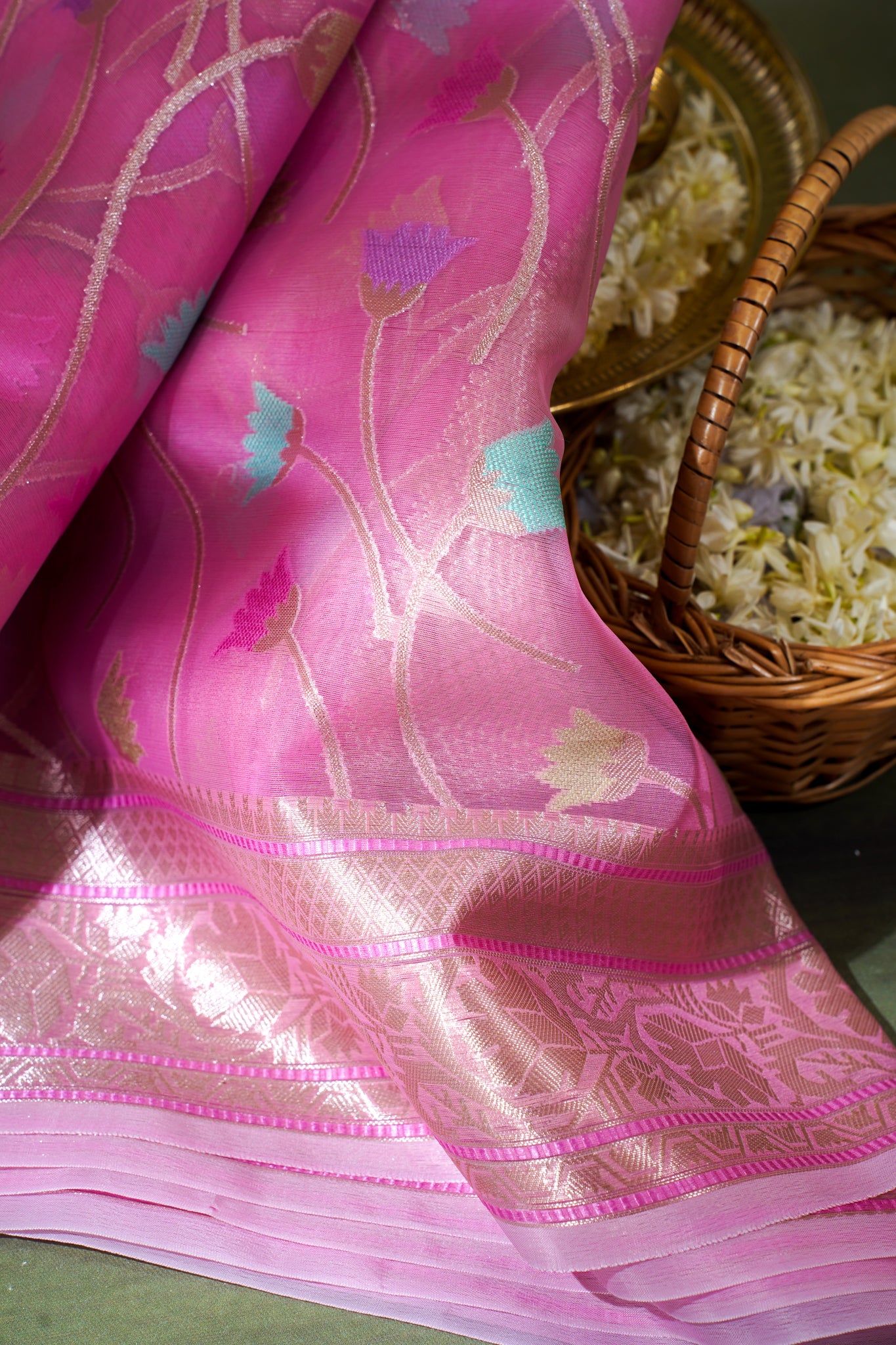 Rani Pink Organza Banarasi Tilfi Minakari Jaal Saree