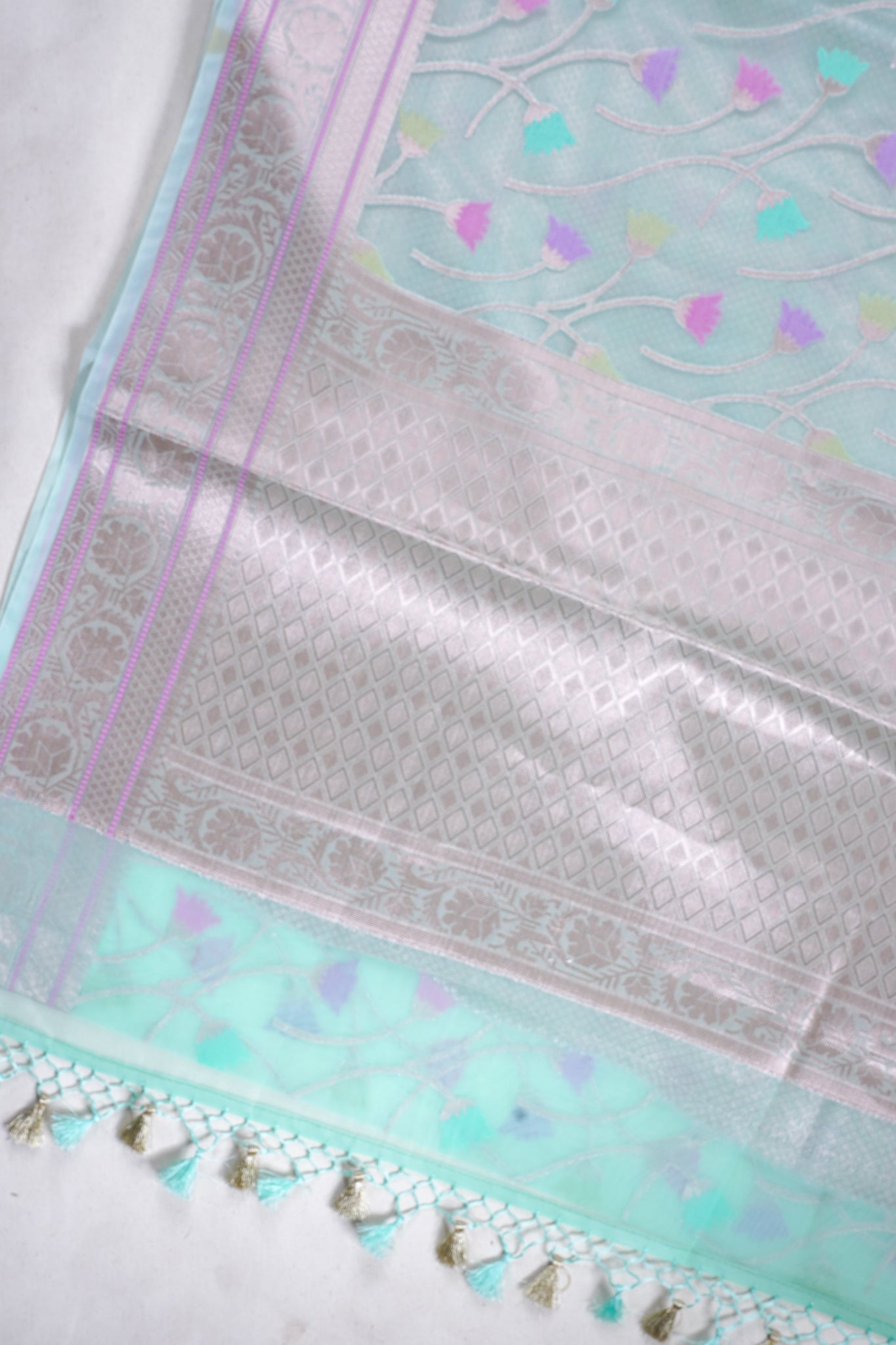 Aqua Green Organza Banarasi Tilfi Minakari Jaal Saree