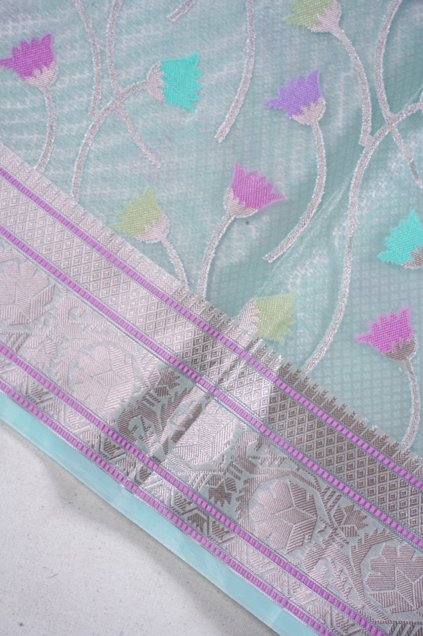 Aqua Green Organza Banarasi Tilfi Minakari Jaal Saree