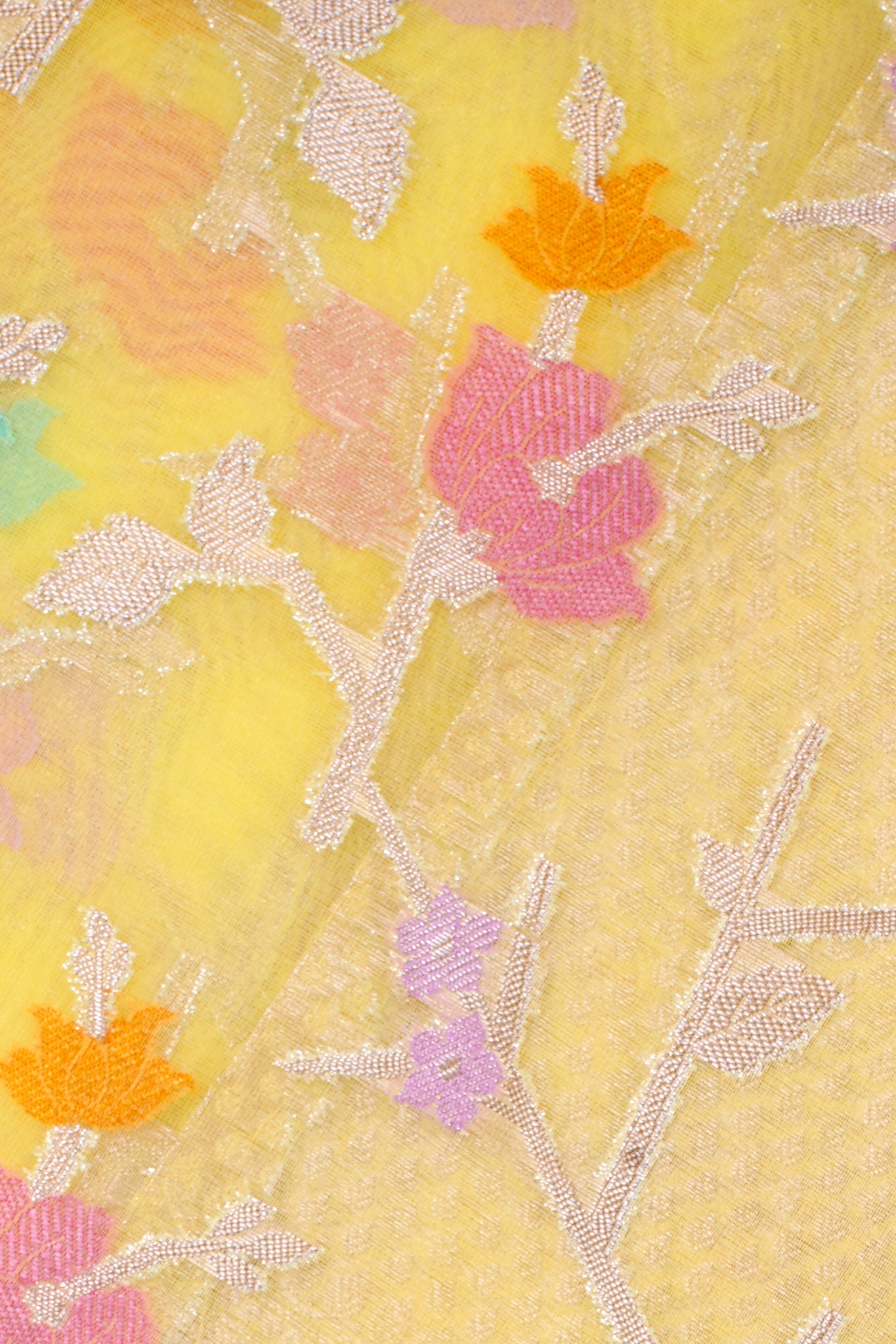 Yellow Organza Banarasi Tilfi Minakari Jaal Saree