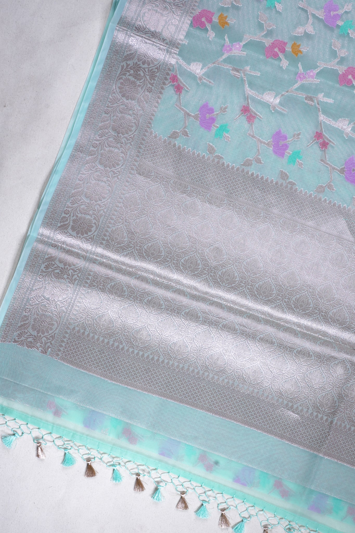 Sea Green Organza Banarasi Tilfi Minakari Jaal Saree