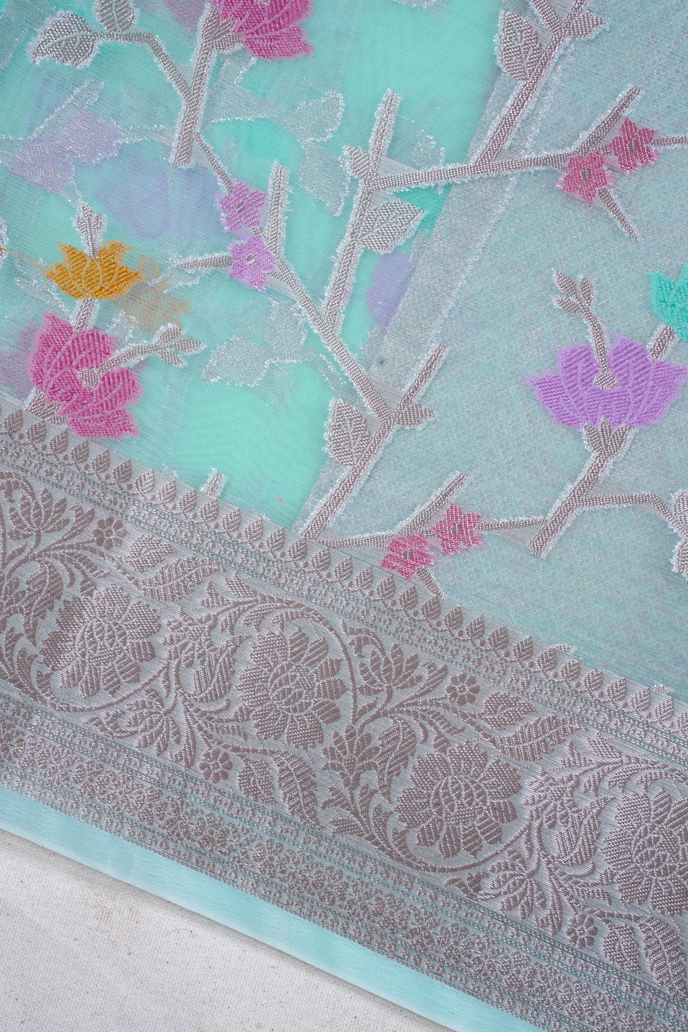 Sea Green Organza Banarasi Tilfi Minakari Jaal Saree