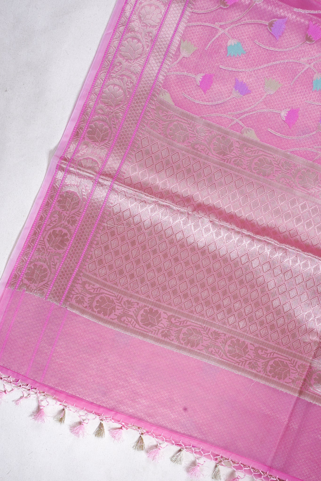 Rani Pink Organza Banarasi Tilfi Minakari Jaal Saree