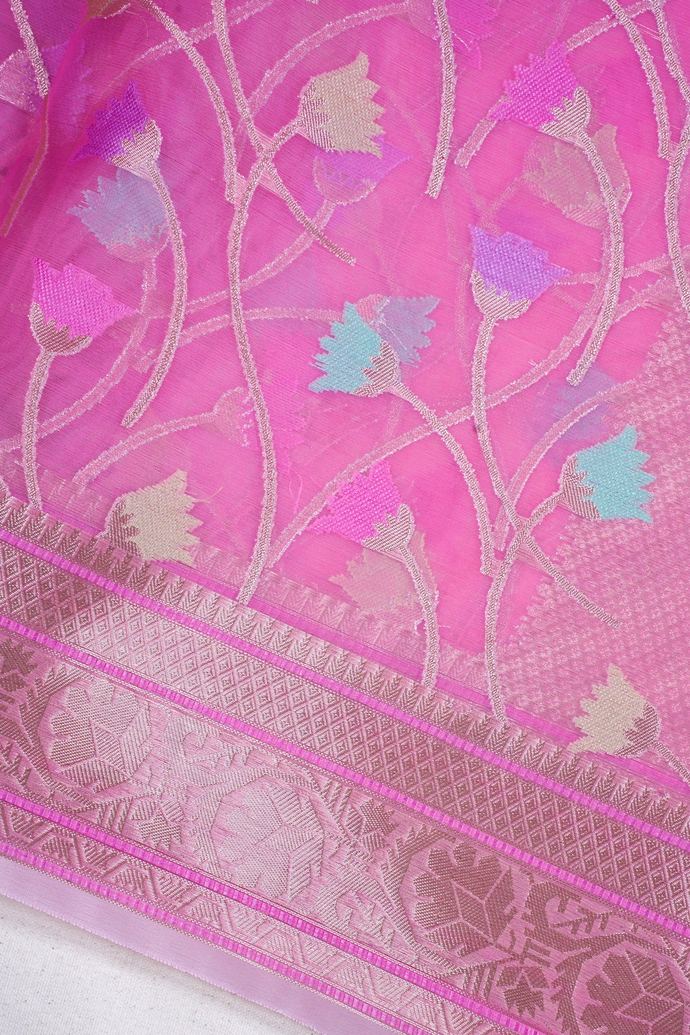 Rani Pink Organza Banarasi Tilfi Minakari Jaal Saree