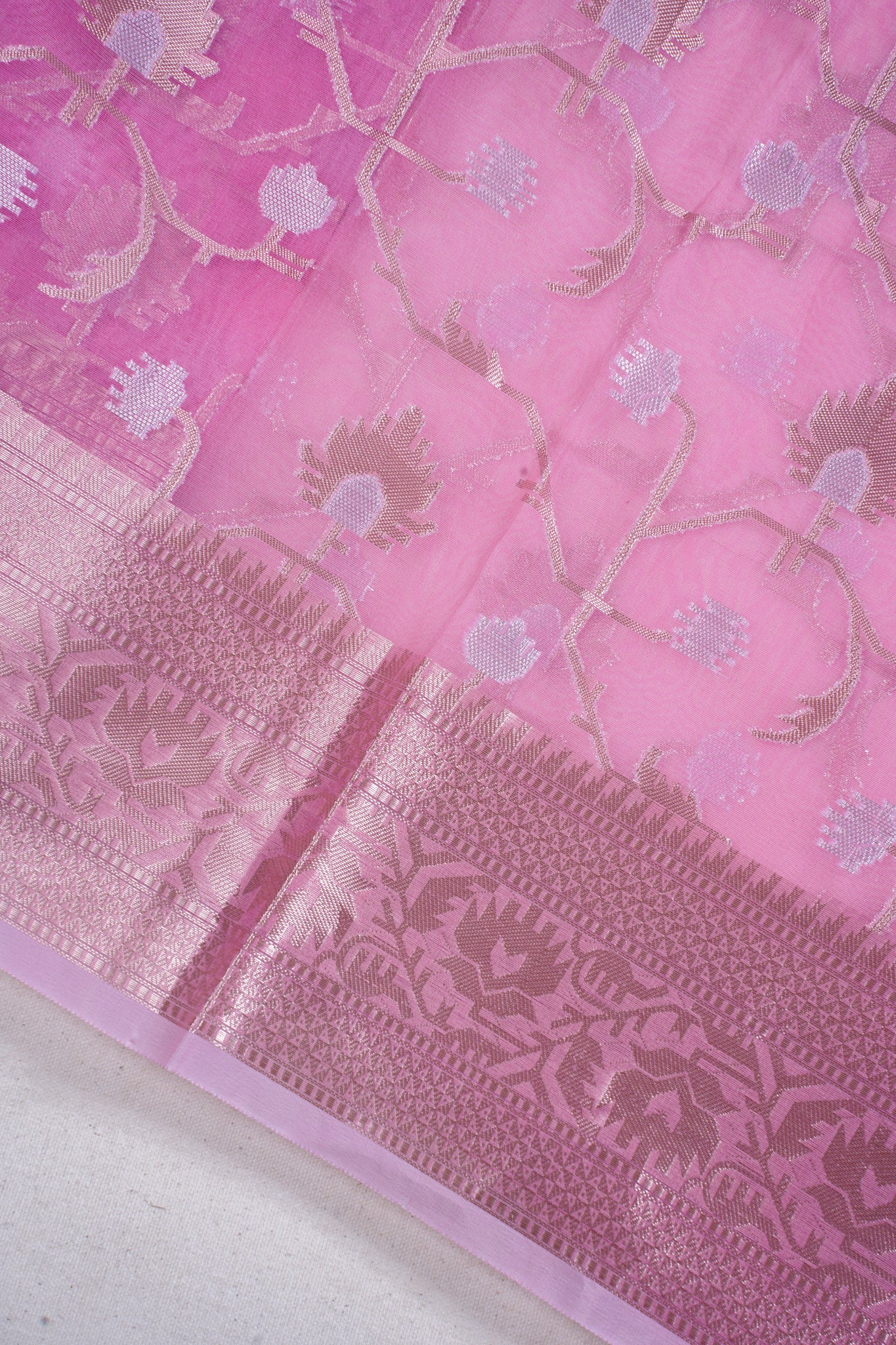 Rose Pink Organza Banarasi Tilfi Minakari Jaal Saree