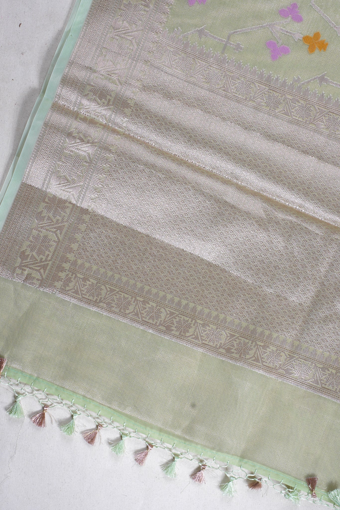 Light Green Organza Banarasi Tilfi Minakari Jaal Saree