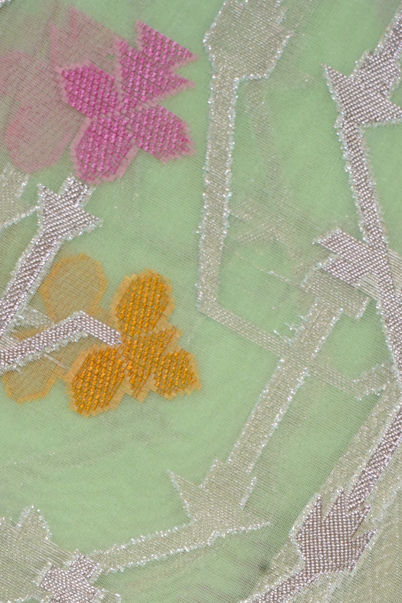 Light Green Organza Banarasi Tilfi Minakari Jaal Saree
