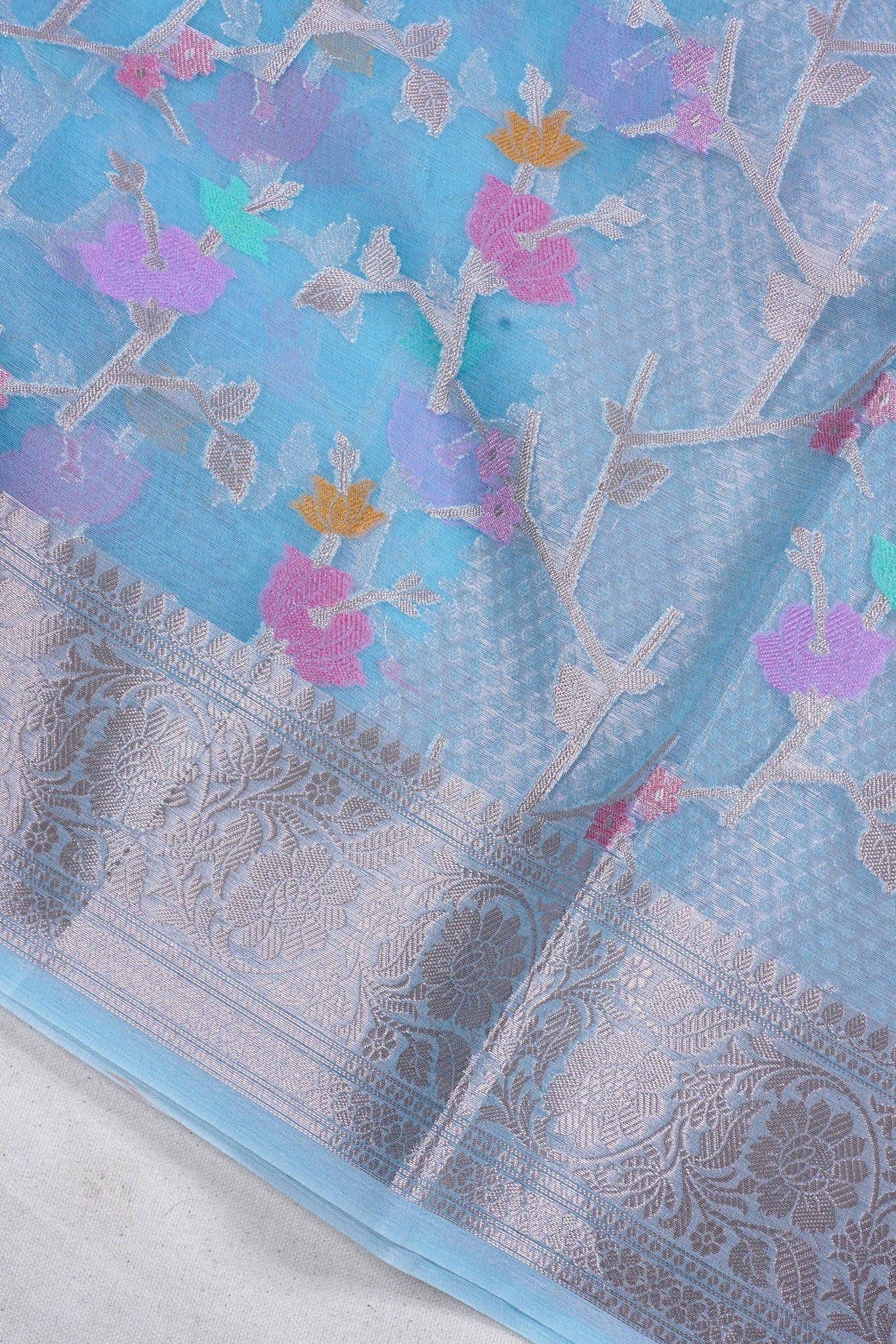 Blue Organza Banarasi Tilfi Minakari Jaal Saree