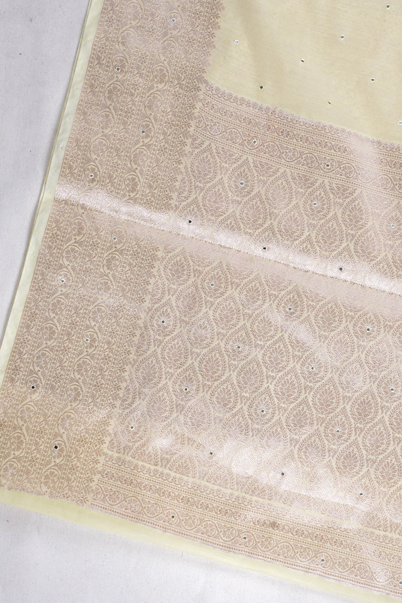 Pastel Yellow Mukesh Work Linen Saree