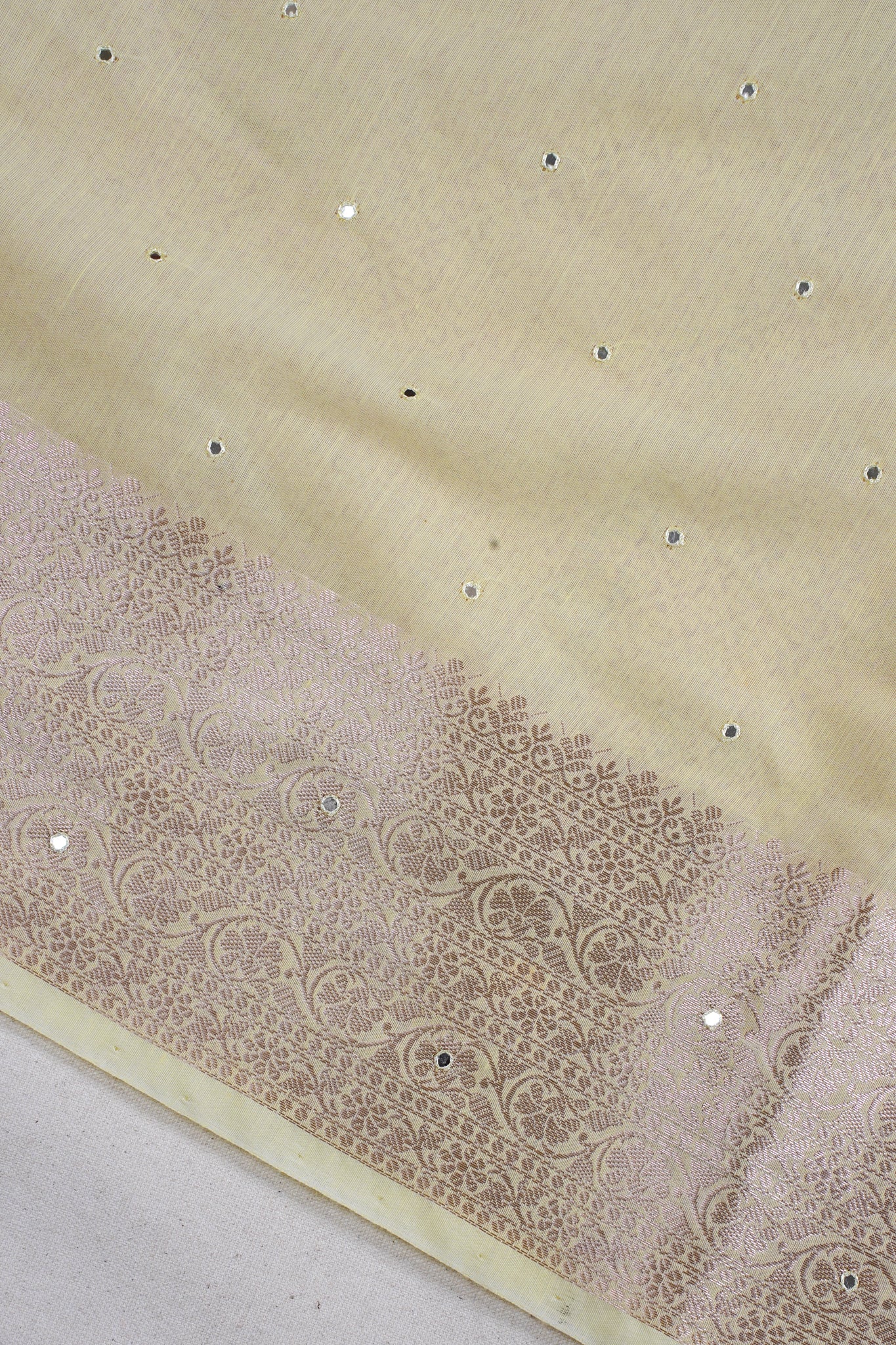 Pastel Yellow Mukesh Work Linen Saree