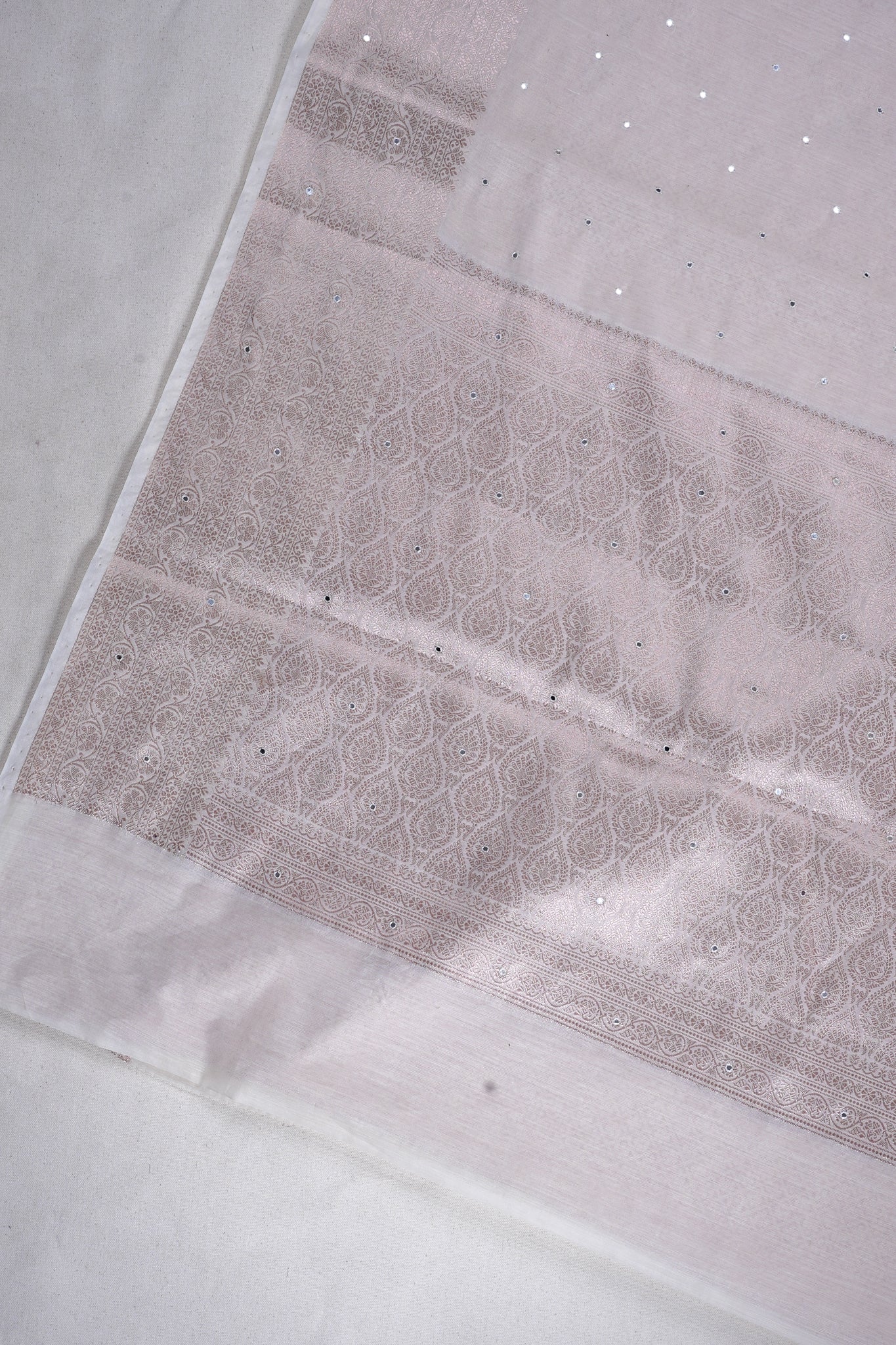 Ivory White Mukesh Work Linen Saree