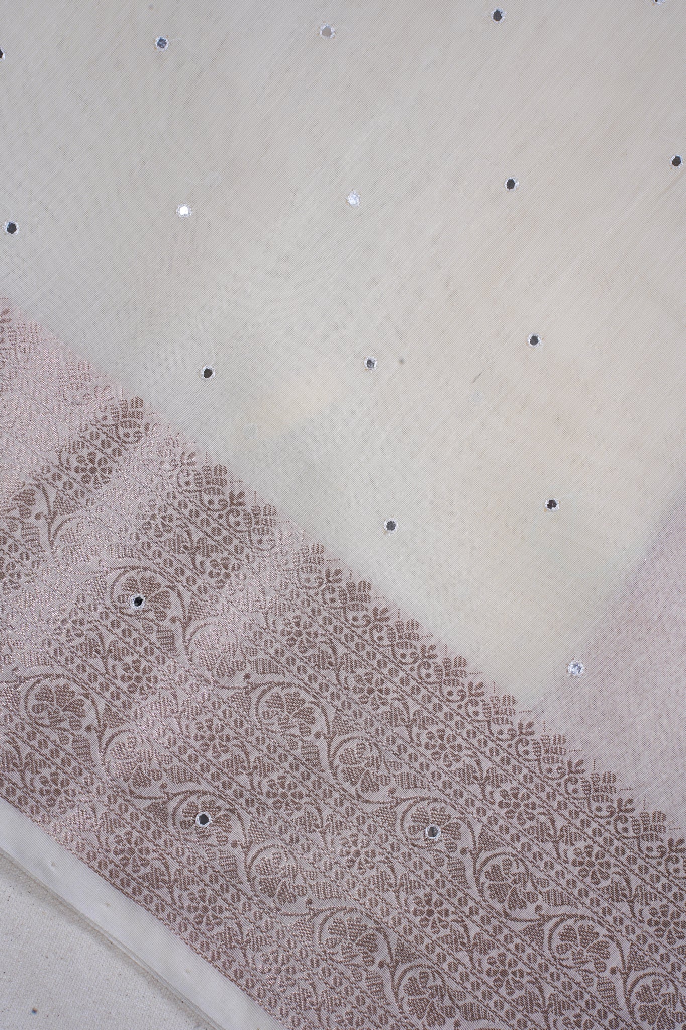 Ivory White Mukesh Work Linen Saree