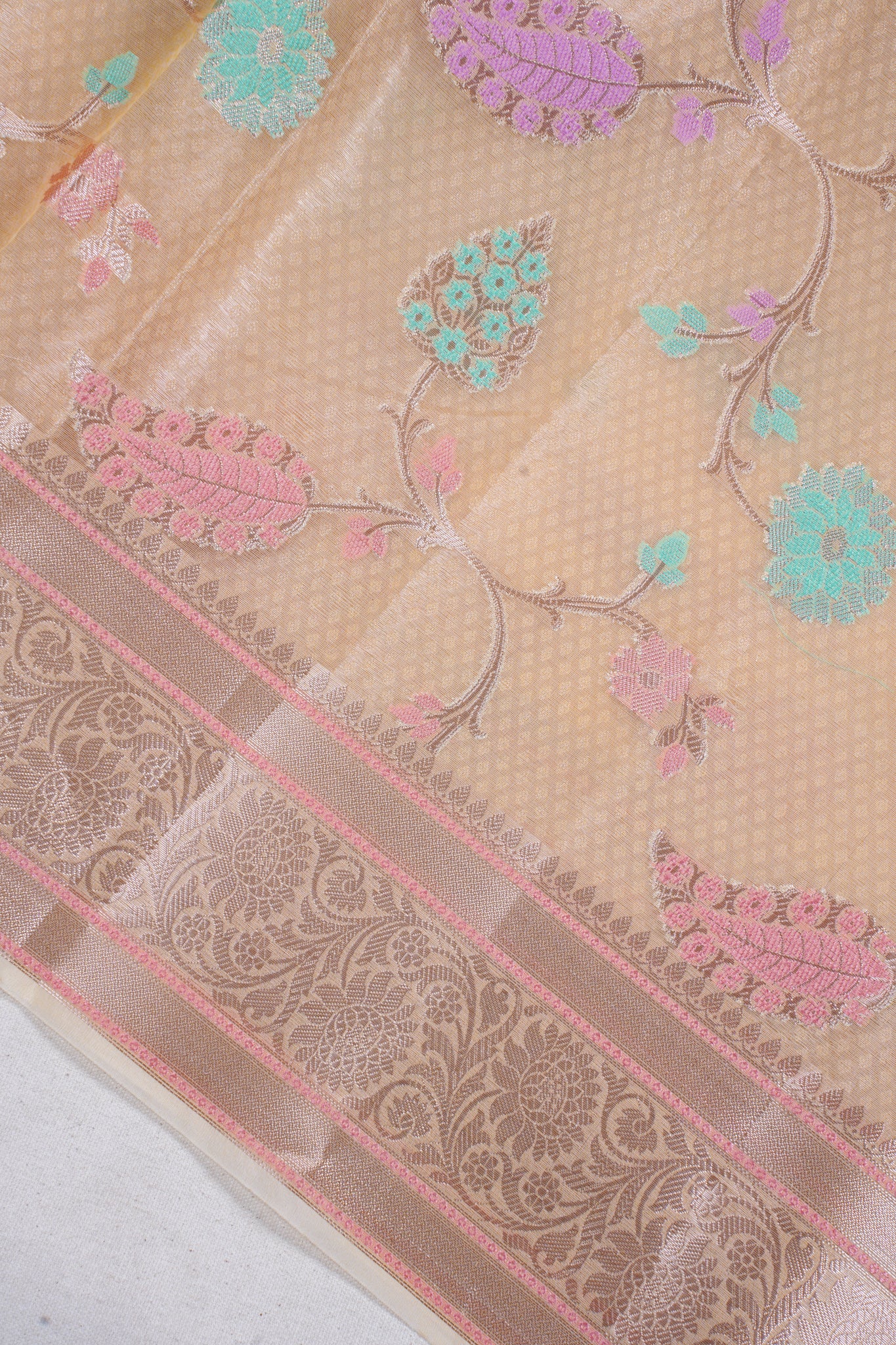 Pastel Yellow Organza Banarasi Tilfi Minakari Jaal Saree