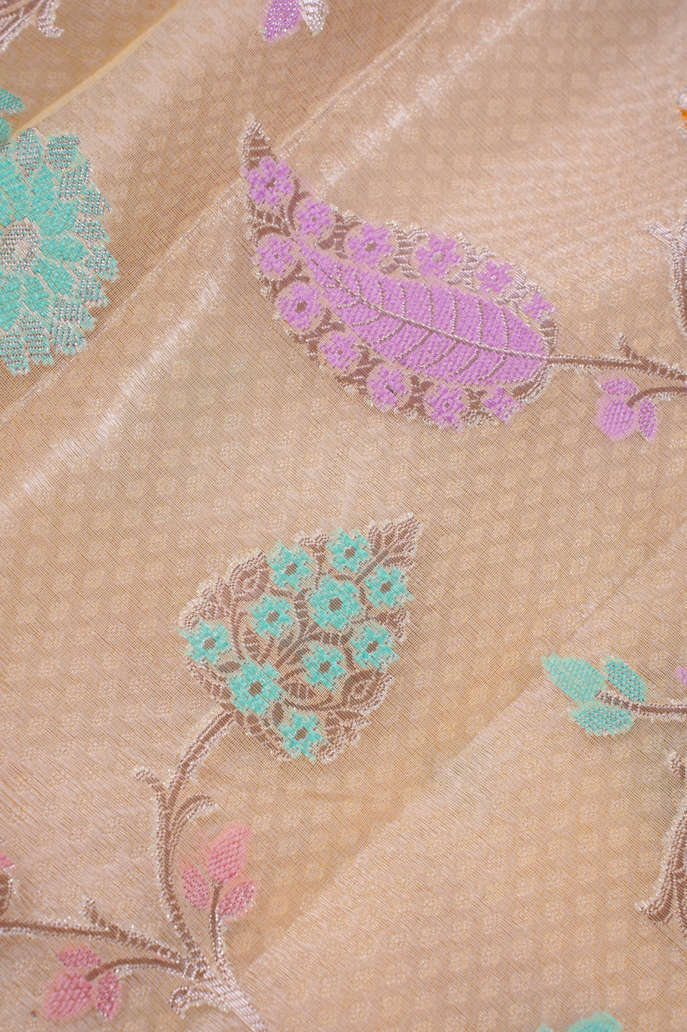 Pastel Yellow Organza Banarasi Tilfi Minakari Jaal Saree