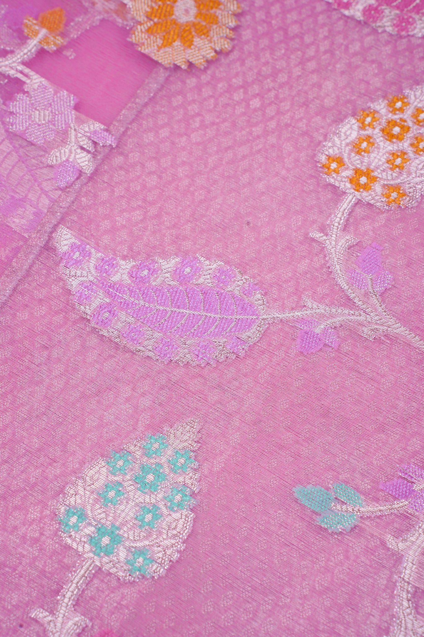 Baby Pink Organza Banarasi Tilfi Minakari Jaal Saree