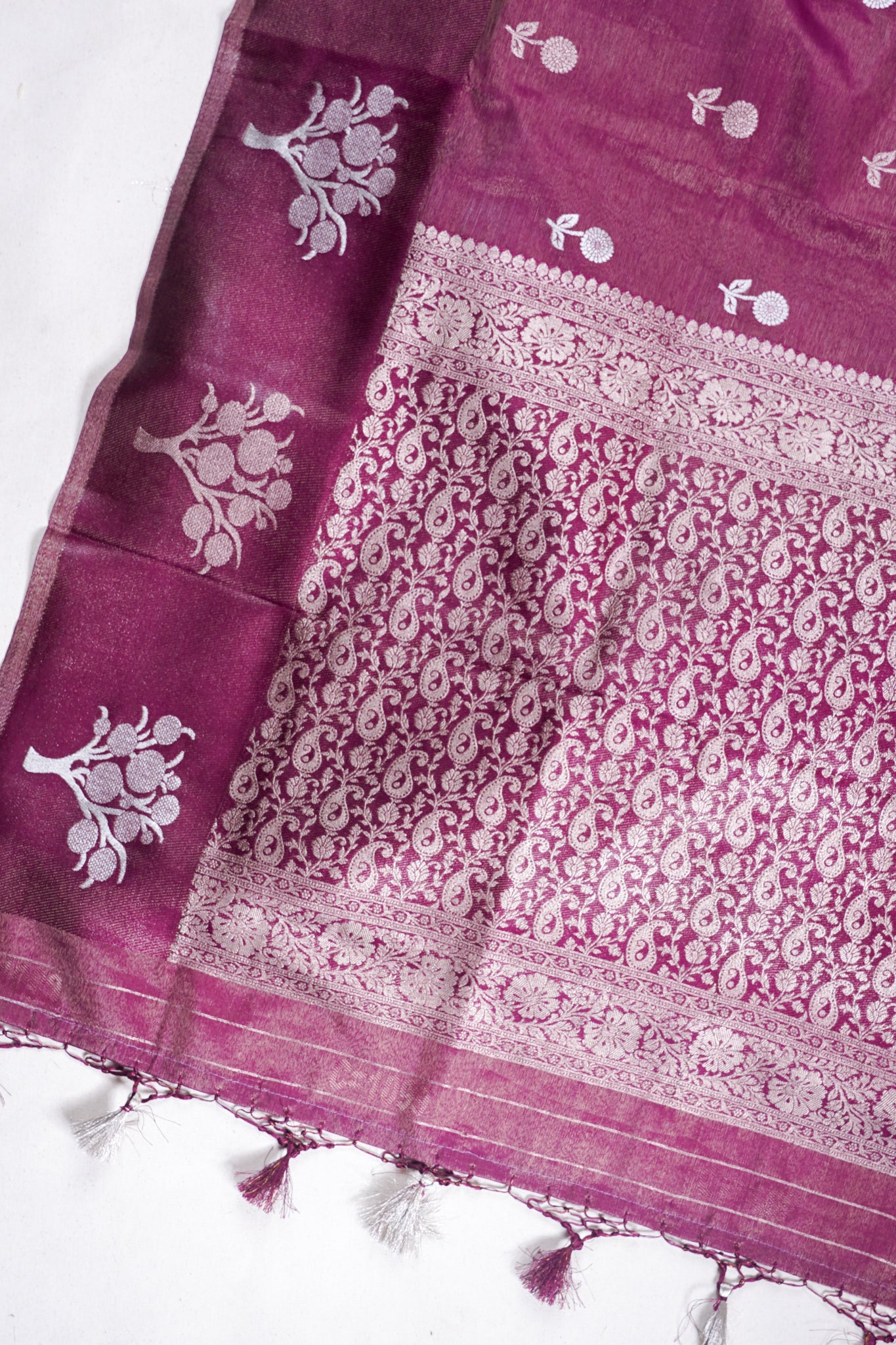 Wine Purple Tissue Silk Saree