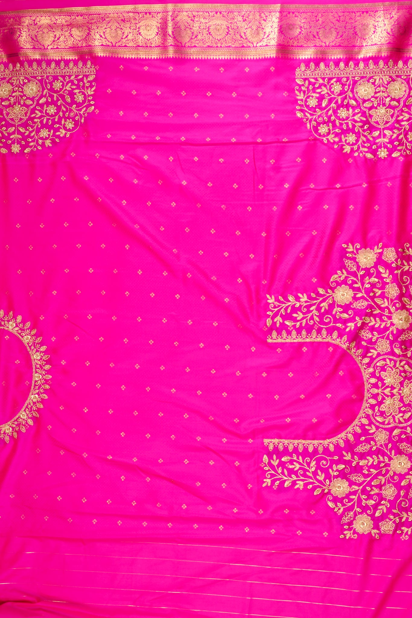 Golden Beige & Rani Pink Floral Brocade Banarasi Khimkhab Saree