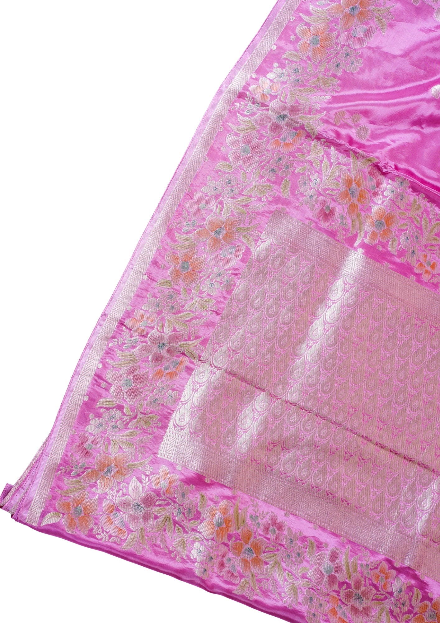 Rani Pink Chinnon Silk Minakari Jaal Saree