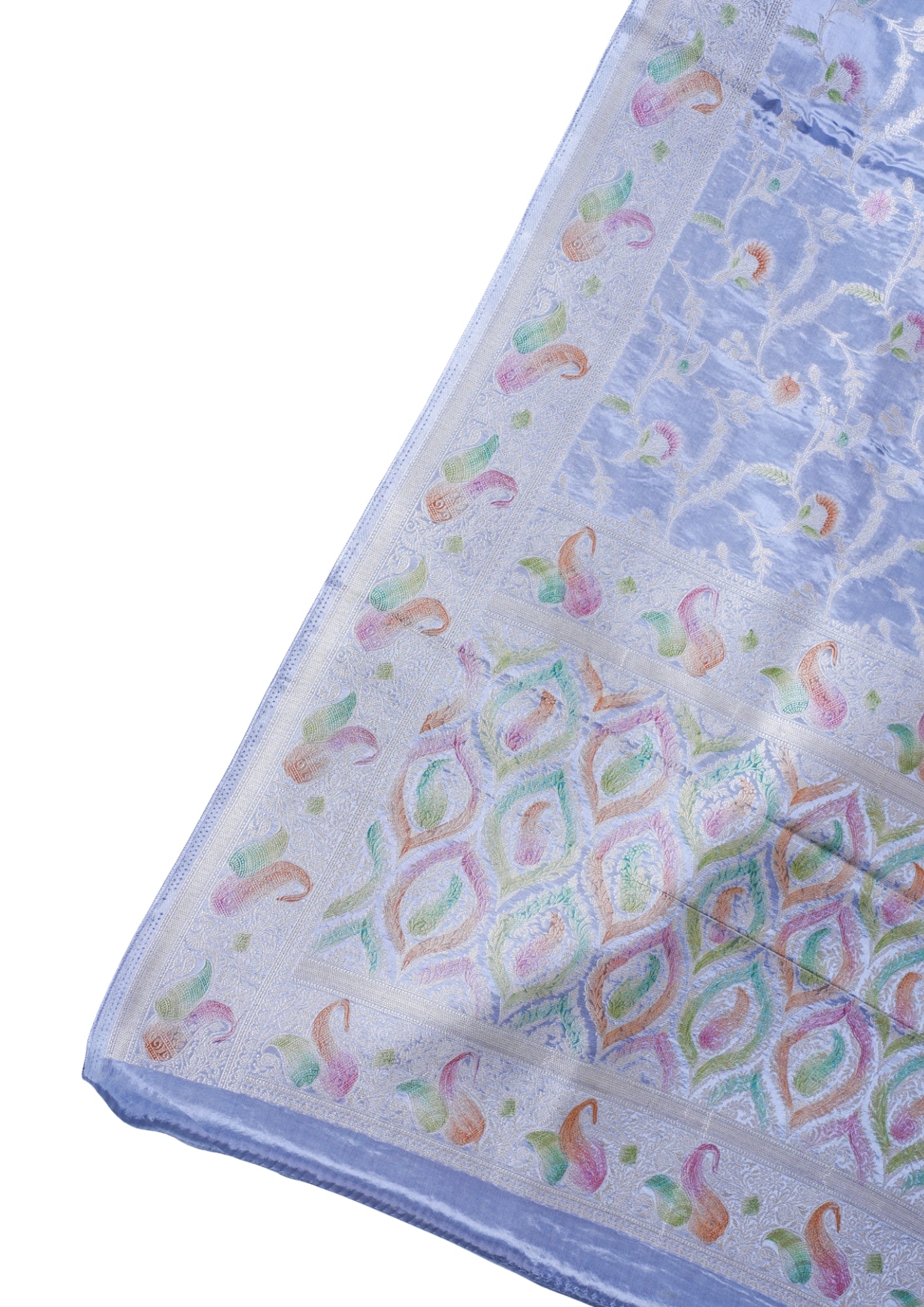 Powder Blue Chinnon Silk Minakari Jaal Saree