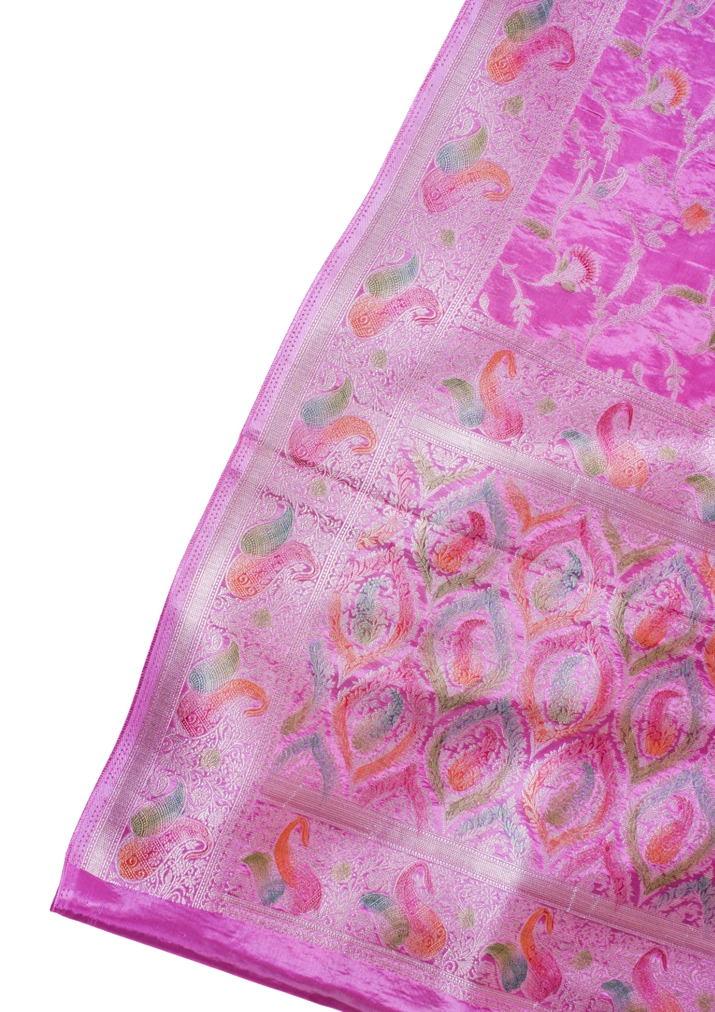 Rani Pink Chinnon Silk Minakari Jaal Saree