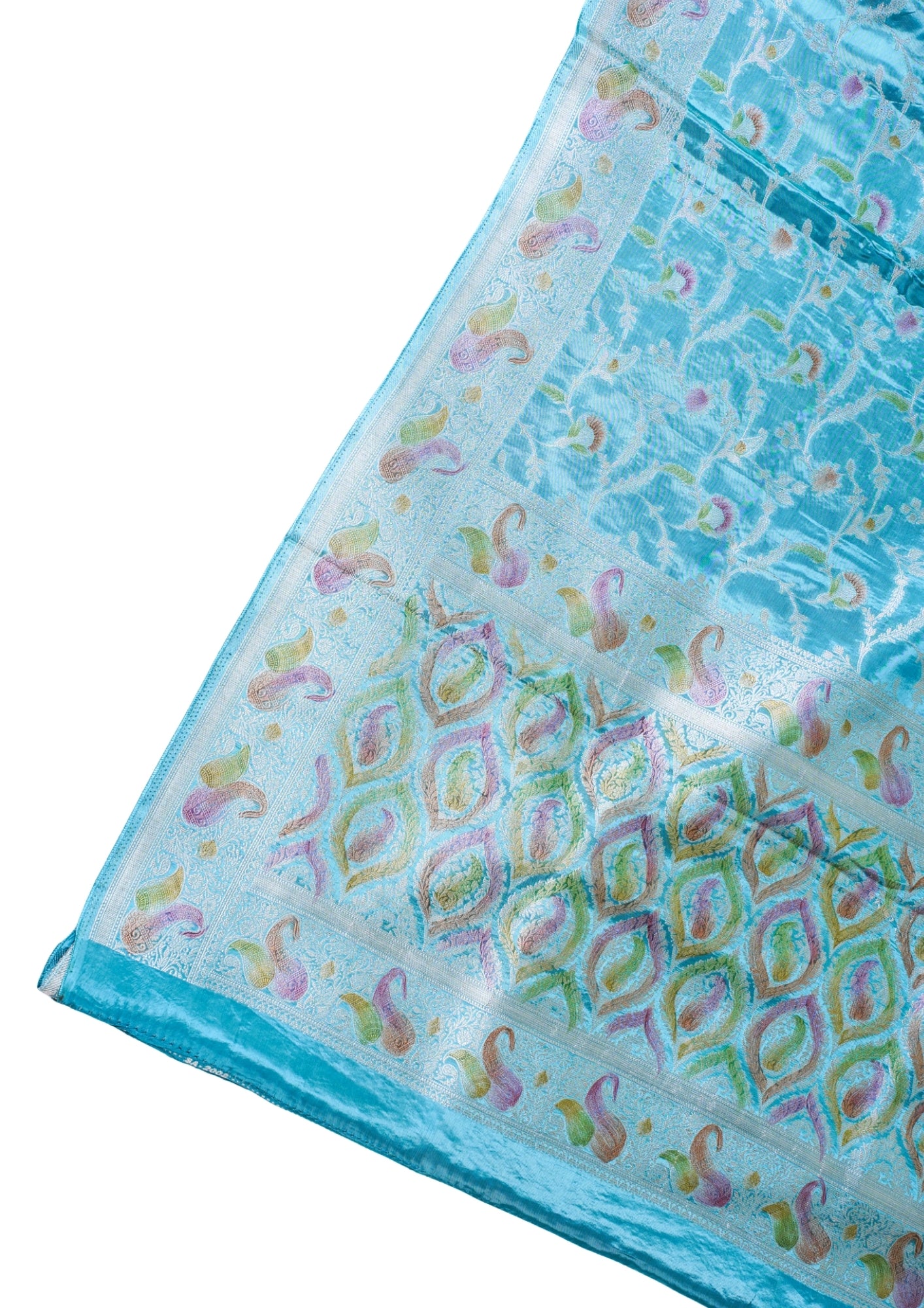 Sky Blue Chinnon Silk Minakari Jaal Saree