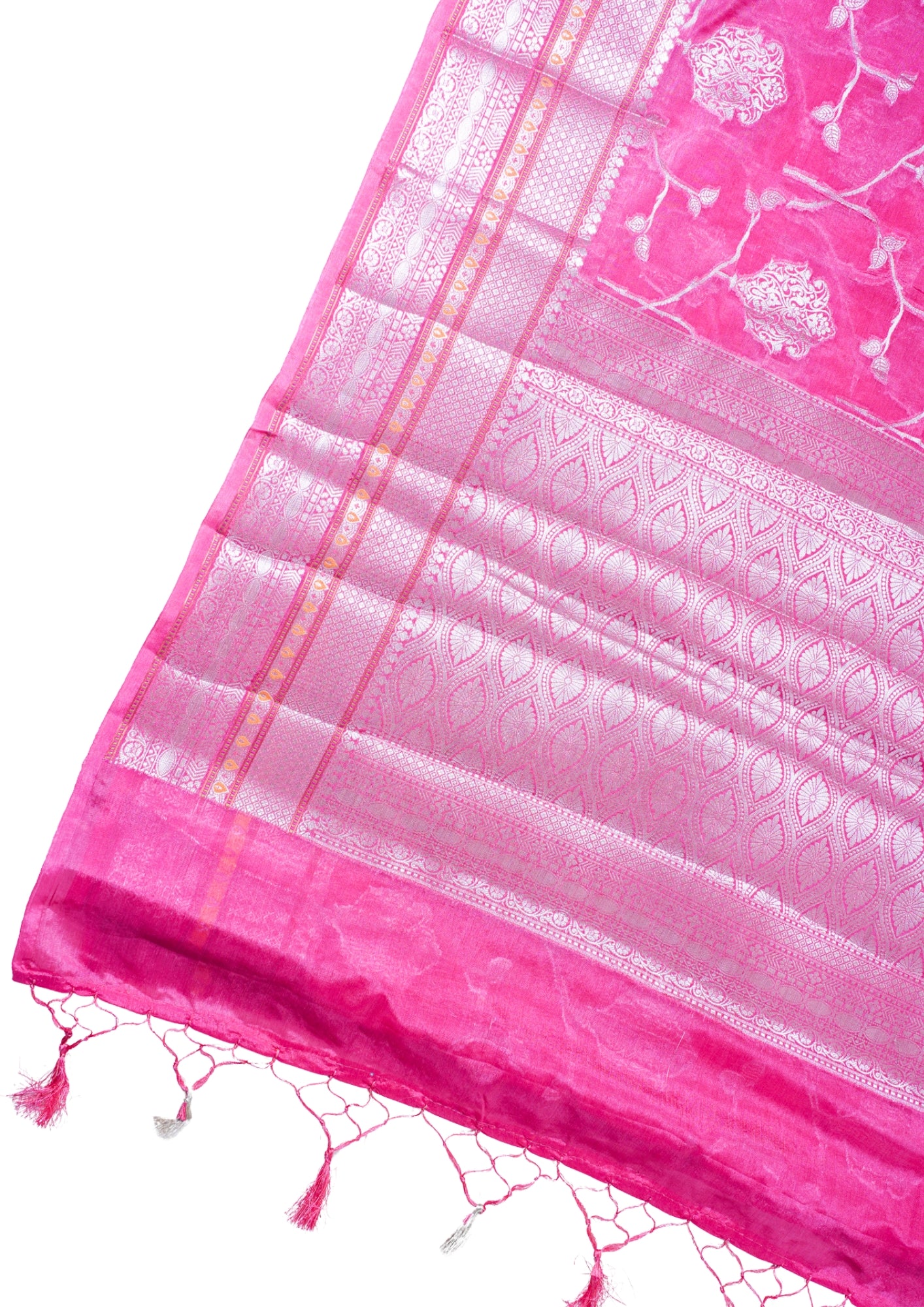 Bright Pink Warm Silk Banarasi Jaal Saree