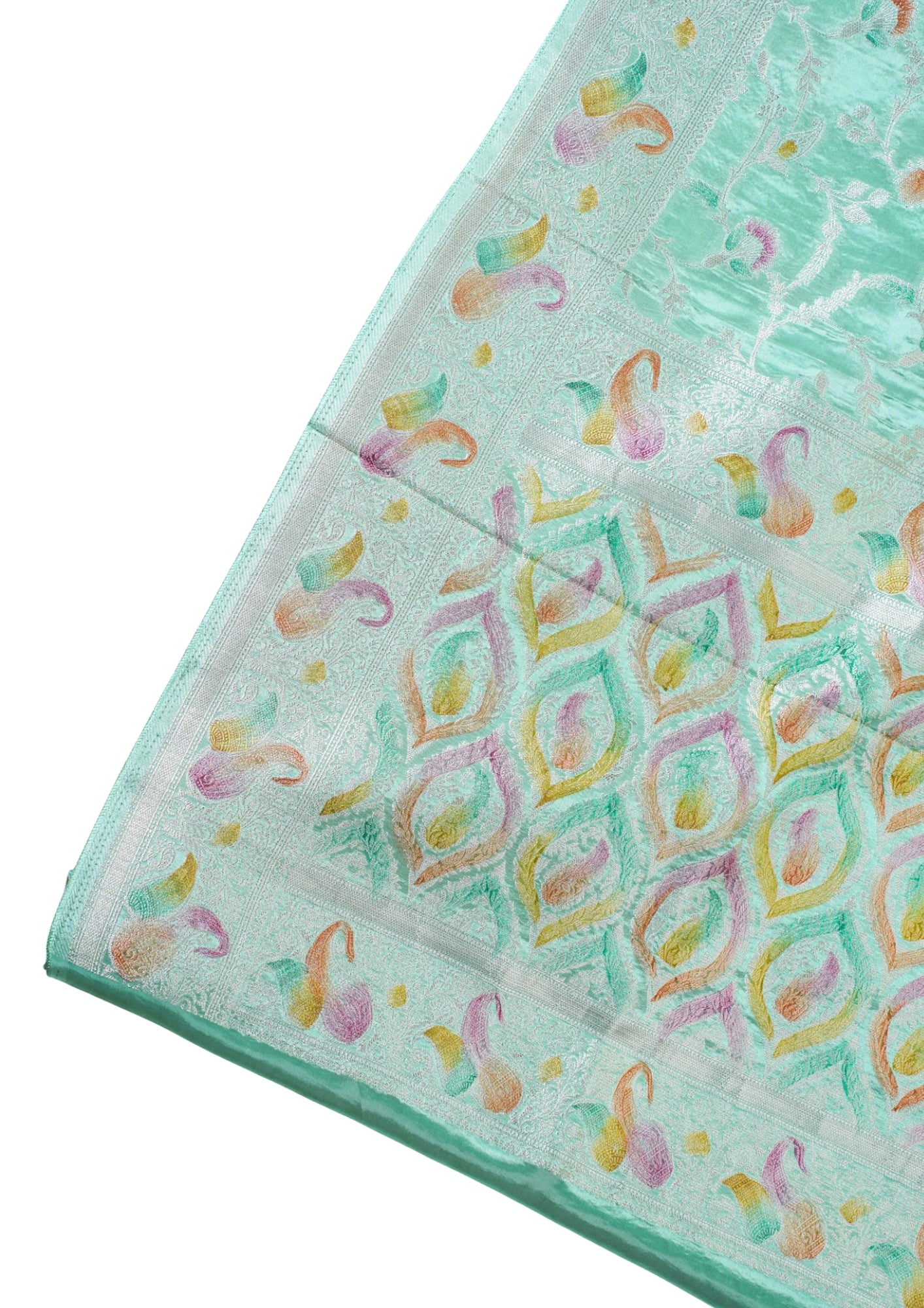 Mint Green Chinnon Silk Minakari Jaal Saree