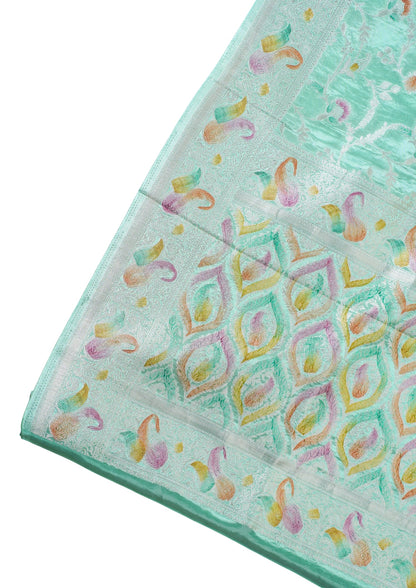 Mint Green Chinnon Silk Minakari Jaal Saree