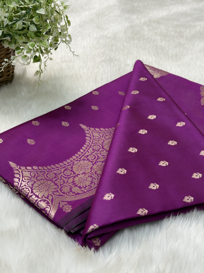 Royal Orchid Pink Scallops Border Banarasi Katan Buti Saree