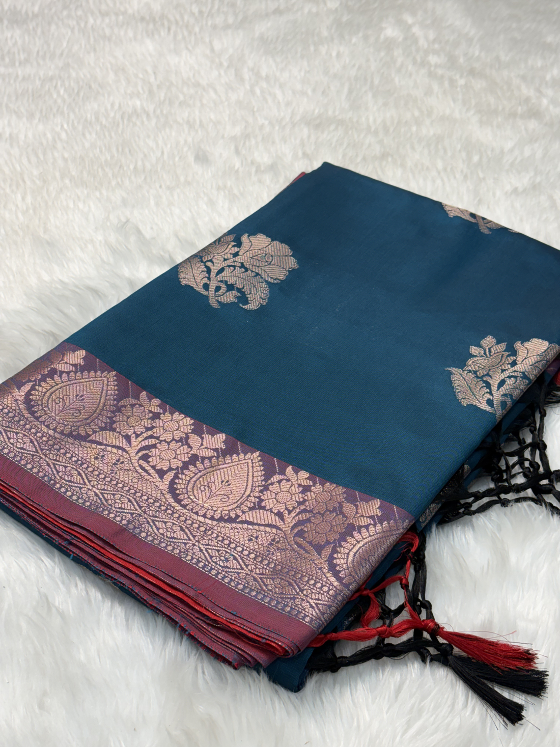 Steel Ocean Blue Soft Banarasi Katan Silk Buta Saree