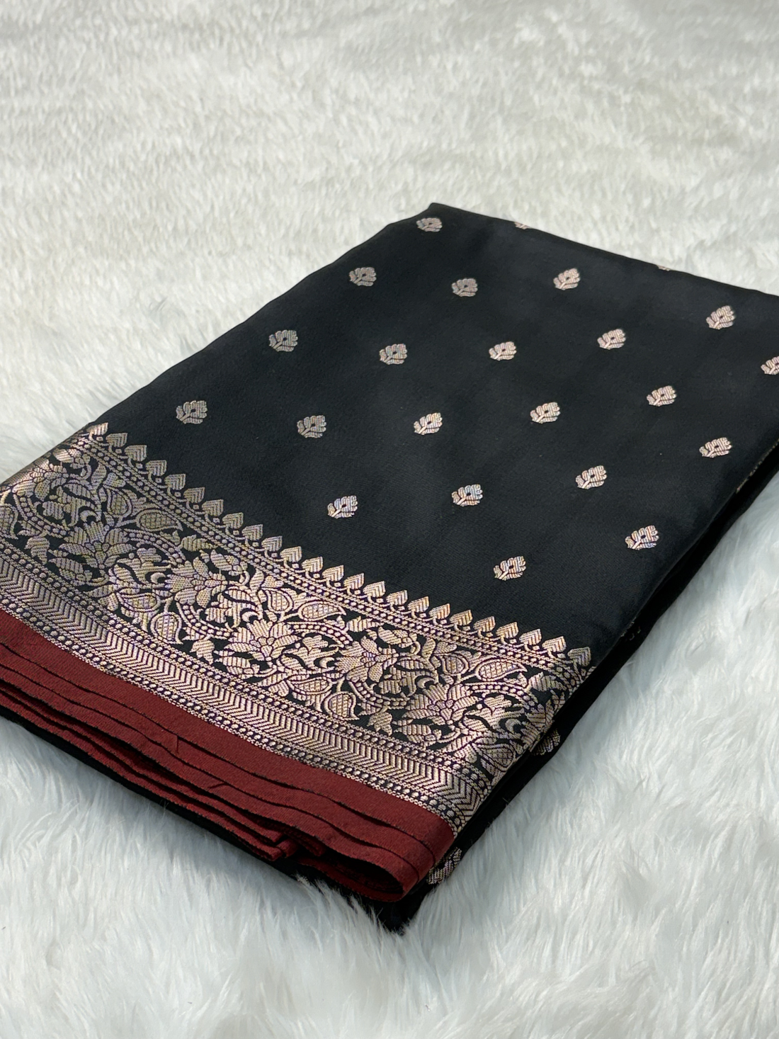 Classic Black Katan Silk Banarasi Buti Saree