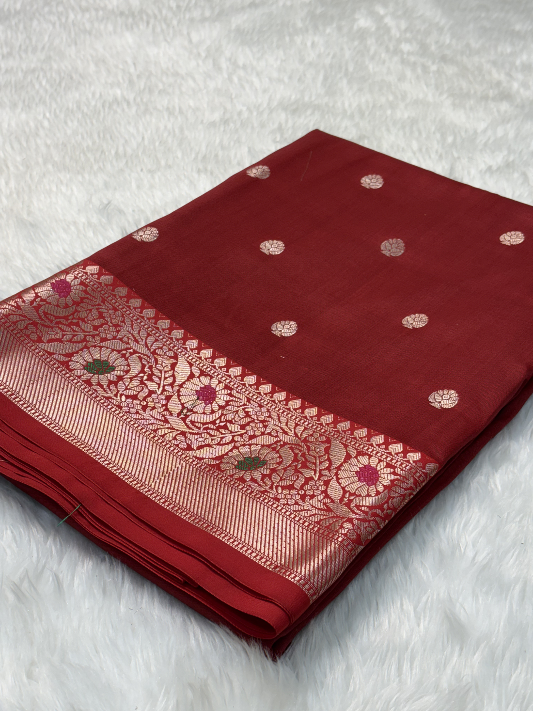 Scarlet Red Soft Banarasi Katan Silk Buta Weaving Saree
