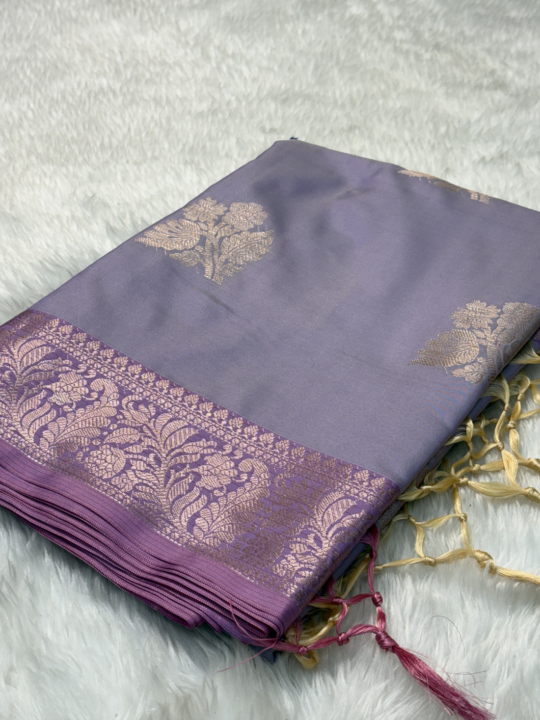 Misty Lavender Purple Soft Banarasi Katan Silk Buta Weaving Saree