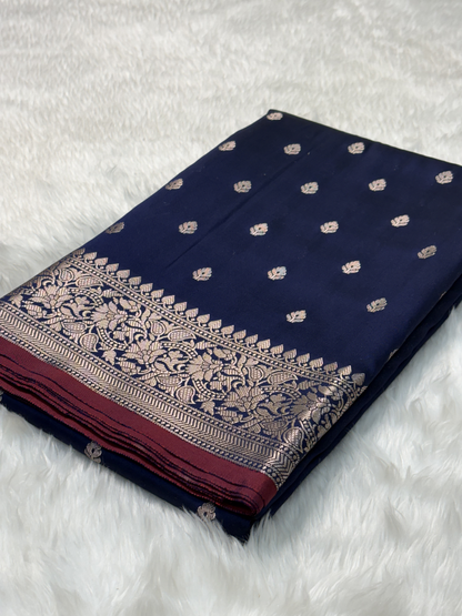 Royal Navy Blue Katan Silk Banarasi Buti Saree