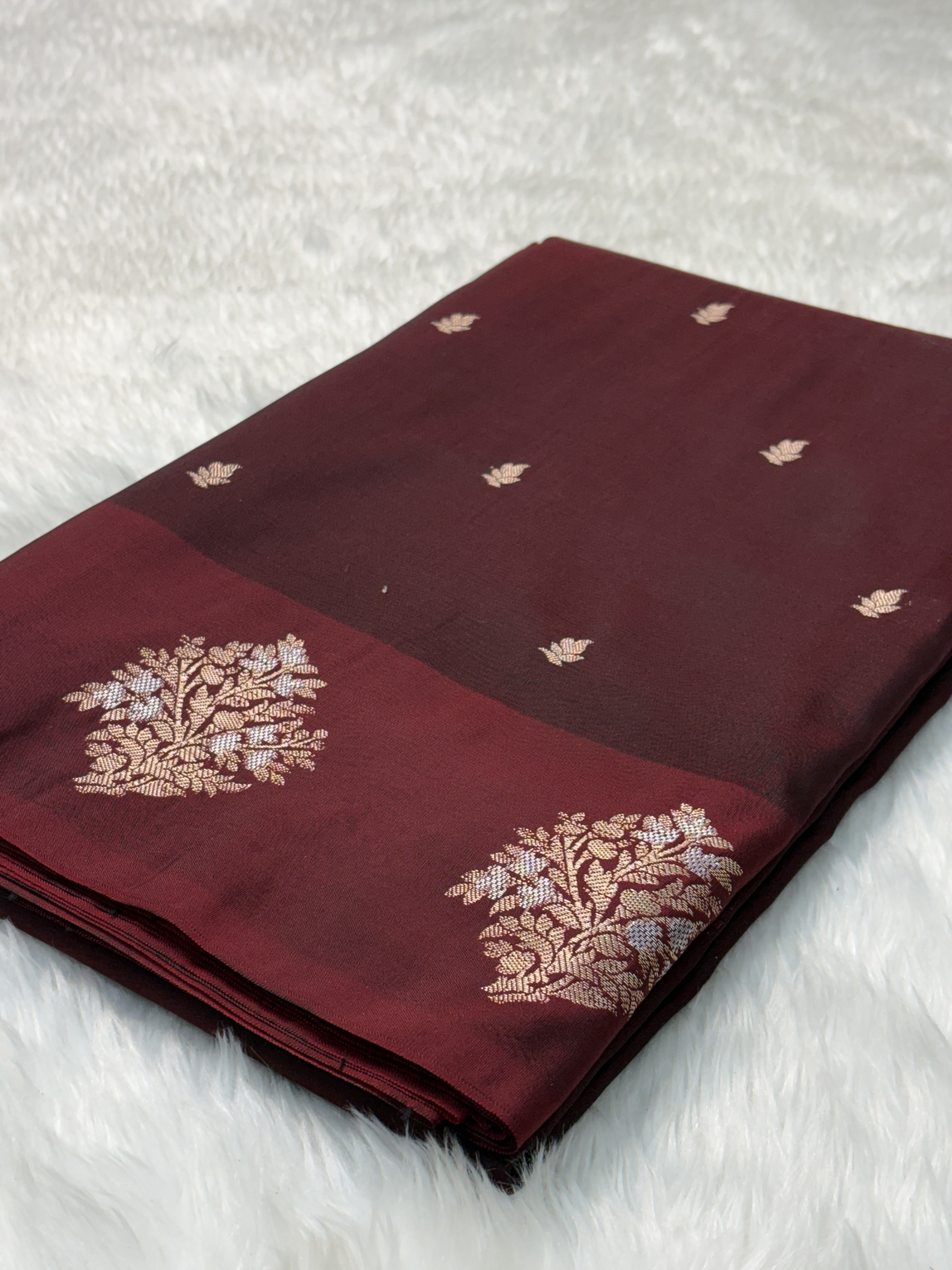 Cocoa Brown Banarasi Katan Silk Saree with Satin Border