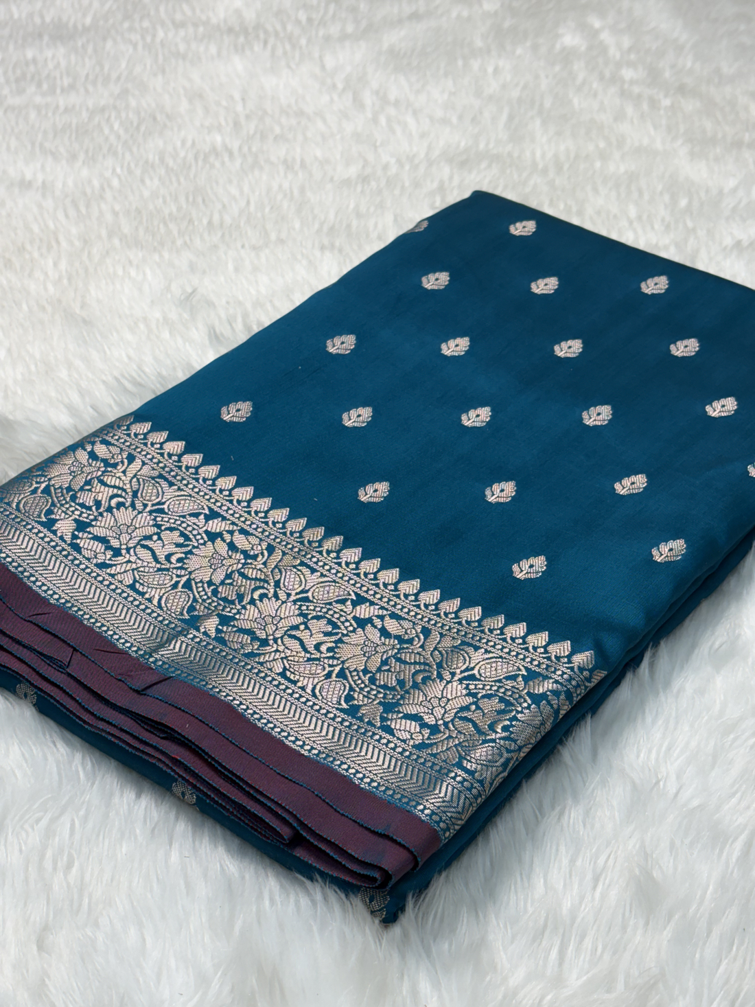 Teal Blue Katan Silk Banarasi Buti Saree