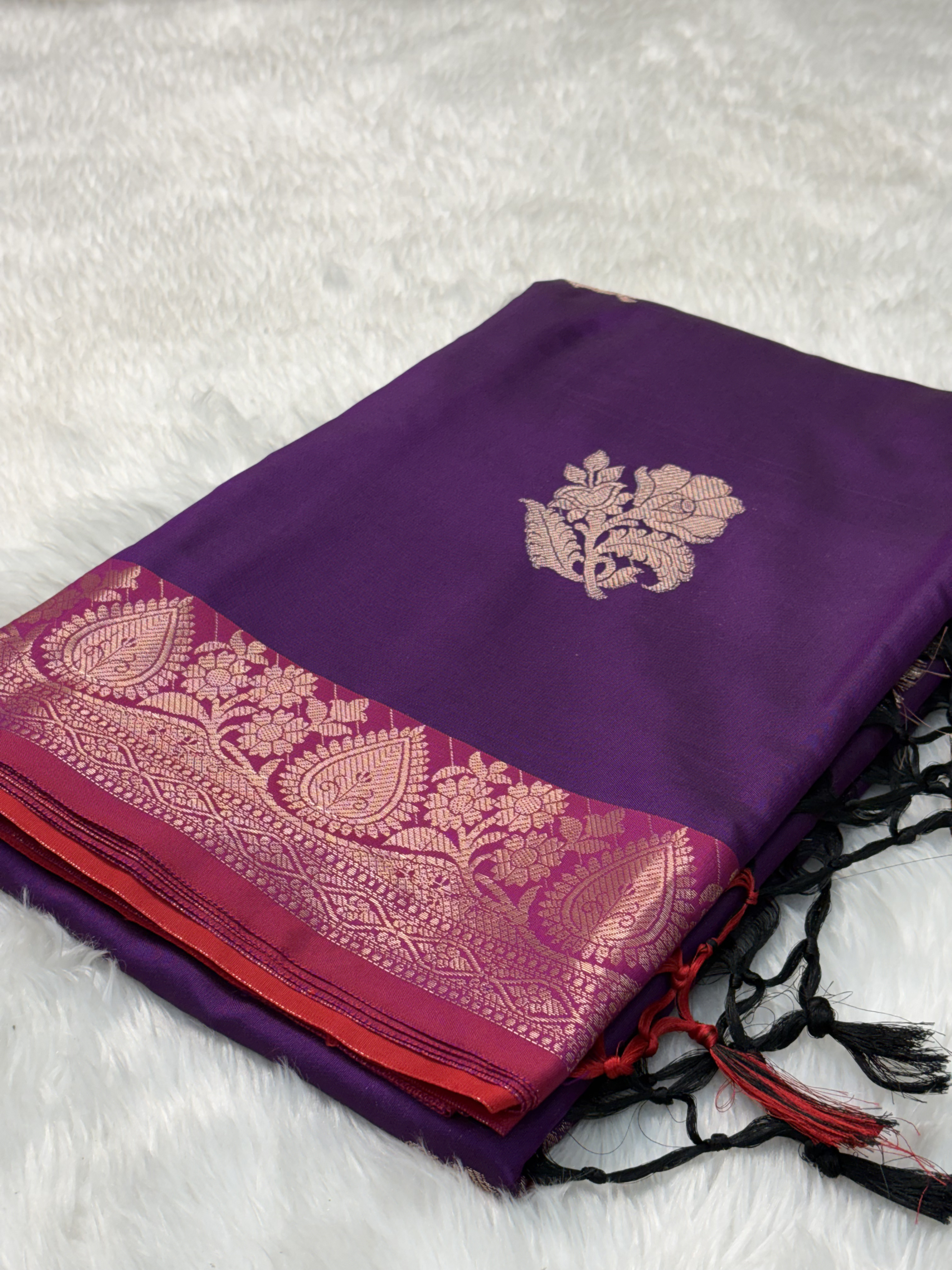 Royal Plum Purple Soft Banarasi Katan Silk Buta Saree