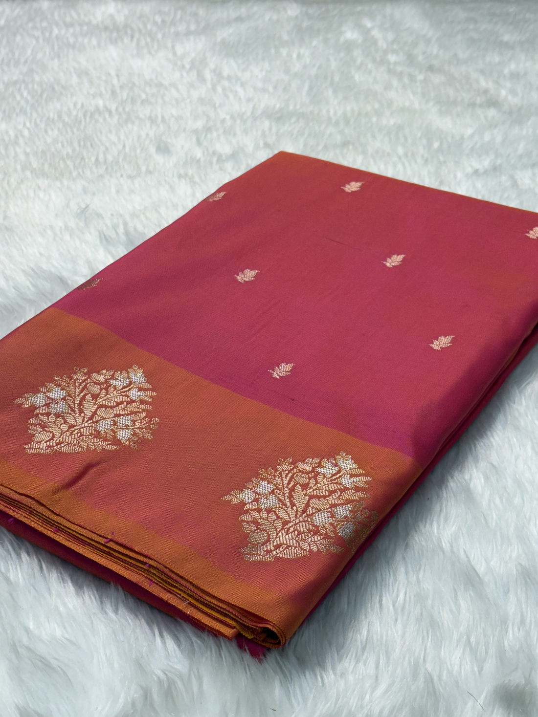 Burnt Orange Banarasi Katan Silk Saree with Satin Border