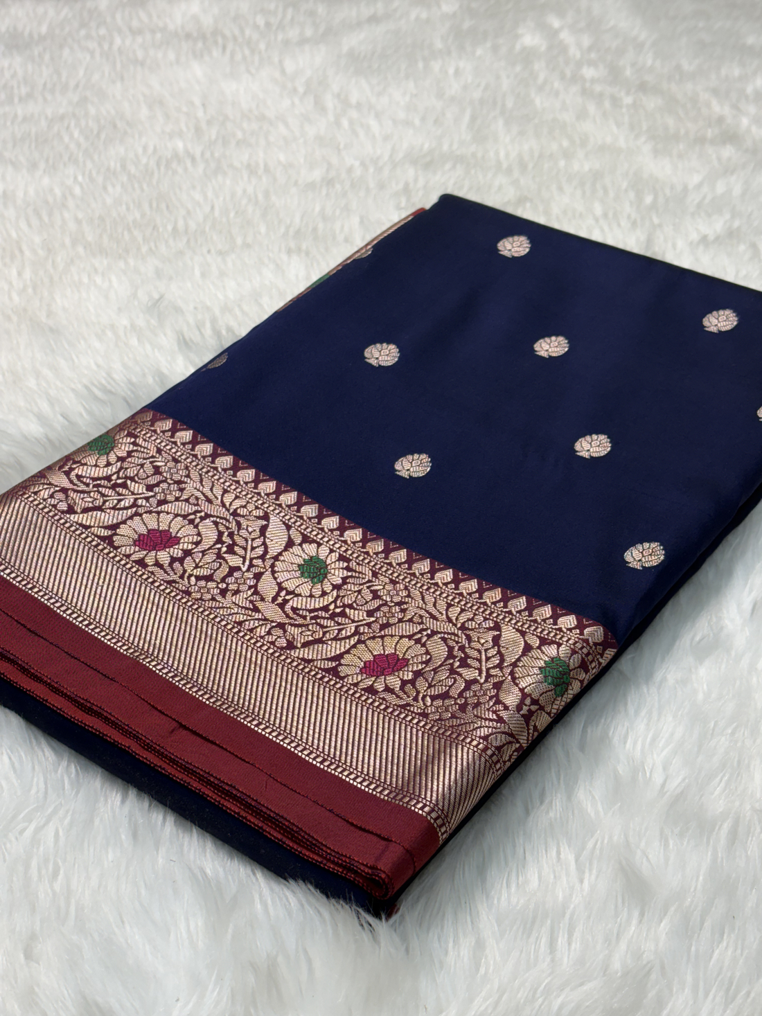 Imperial Sapphire Blue Banarasi Minakari Border Katan Silk Buti Weaving Saree