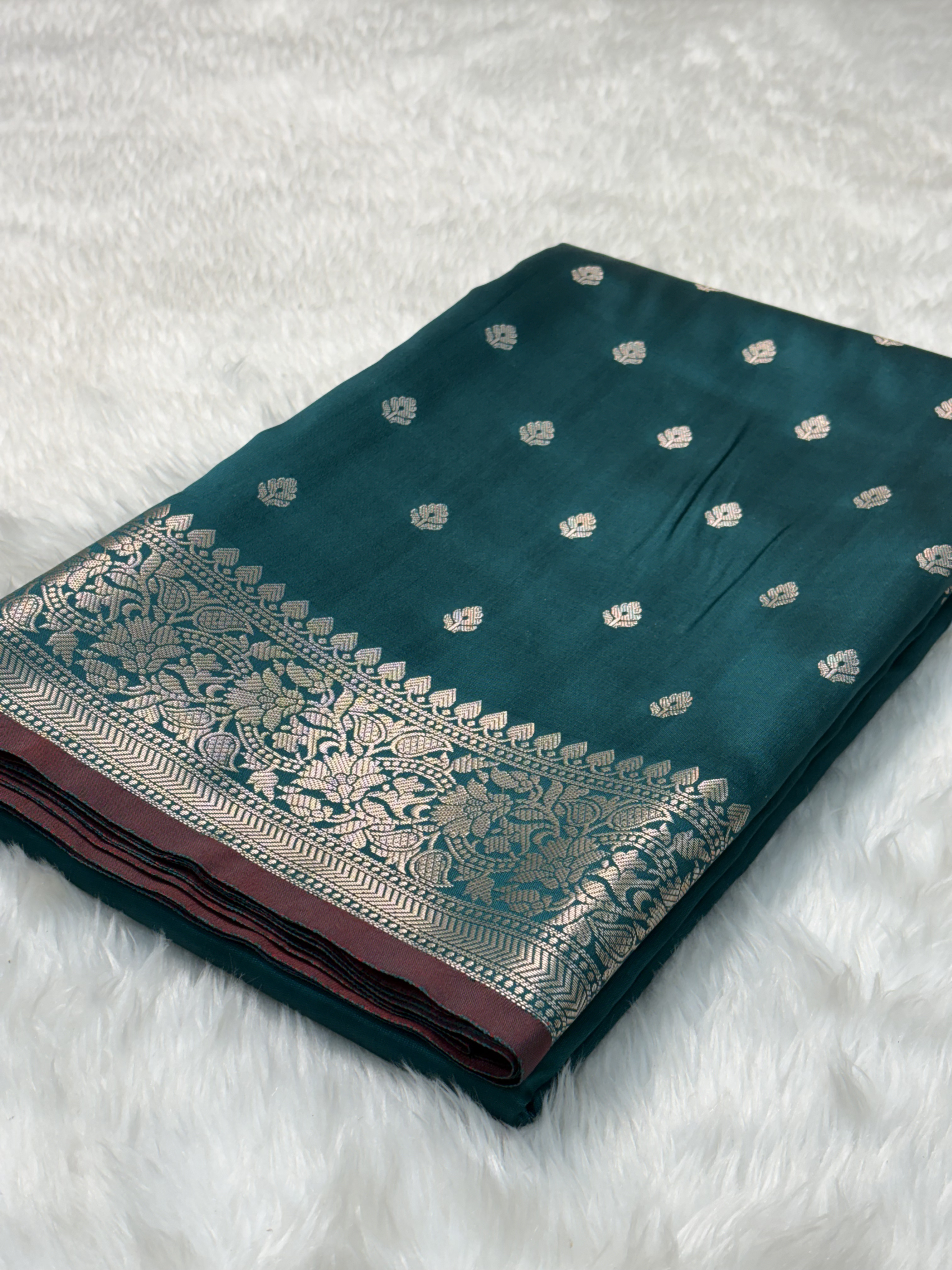 Deep Teal Green Katan Silk Banarasi Buti Saree