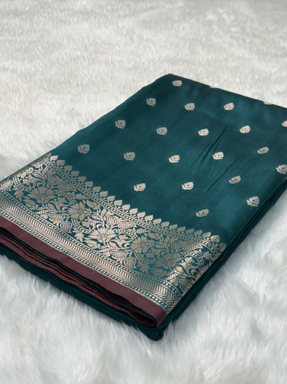 Deep Teal Green Katan Silk Banarasi Buti Saree