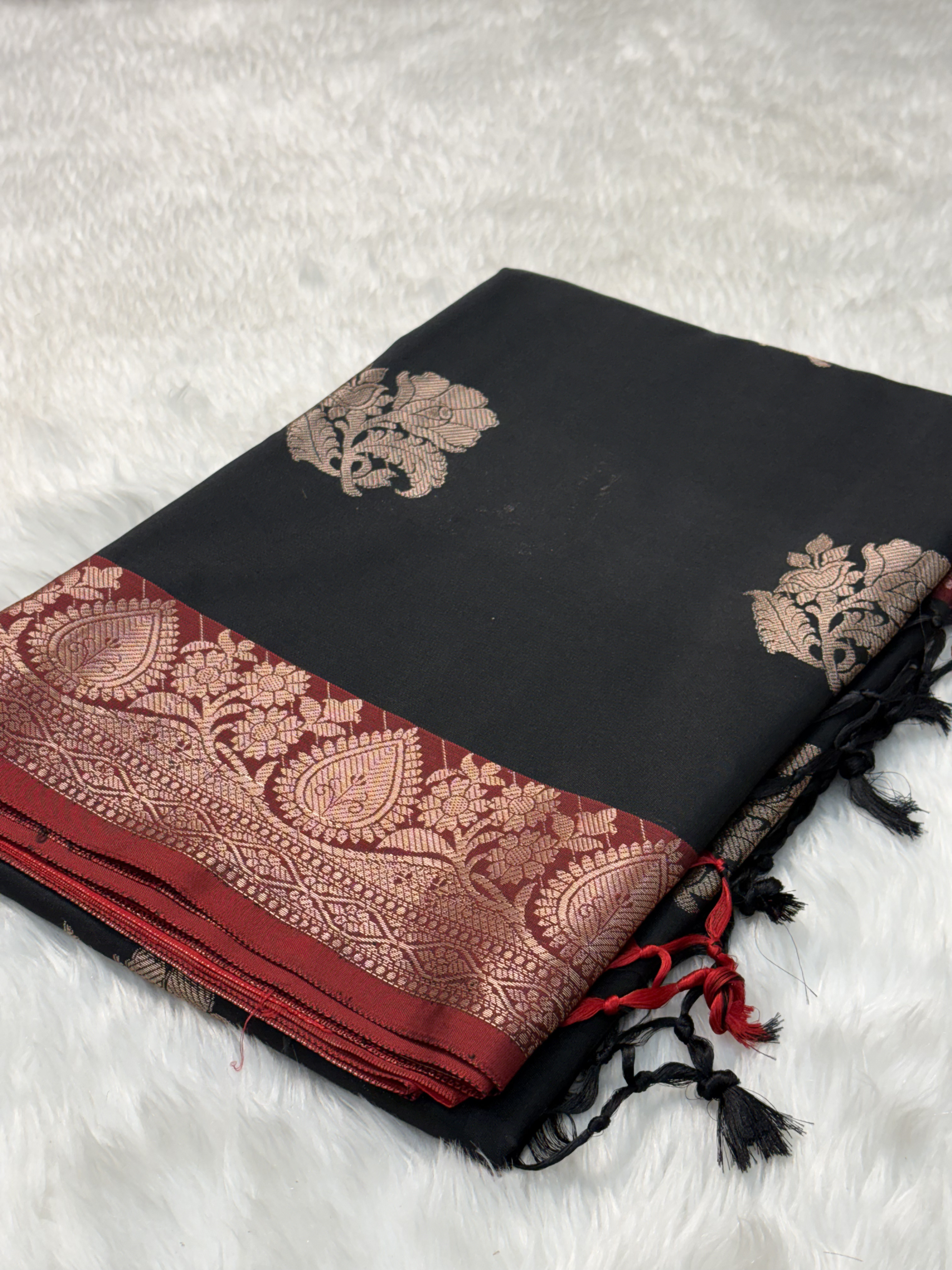 Raven Black Soft Banarasi Katan Silk Buta Saree