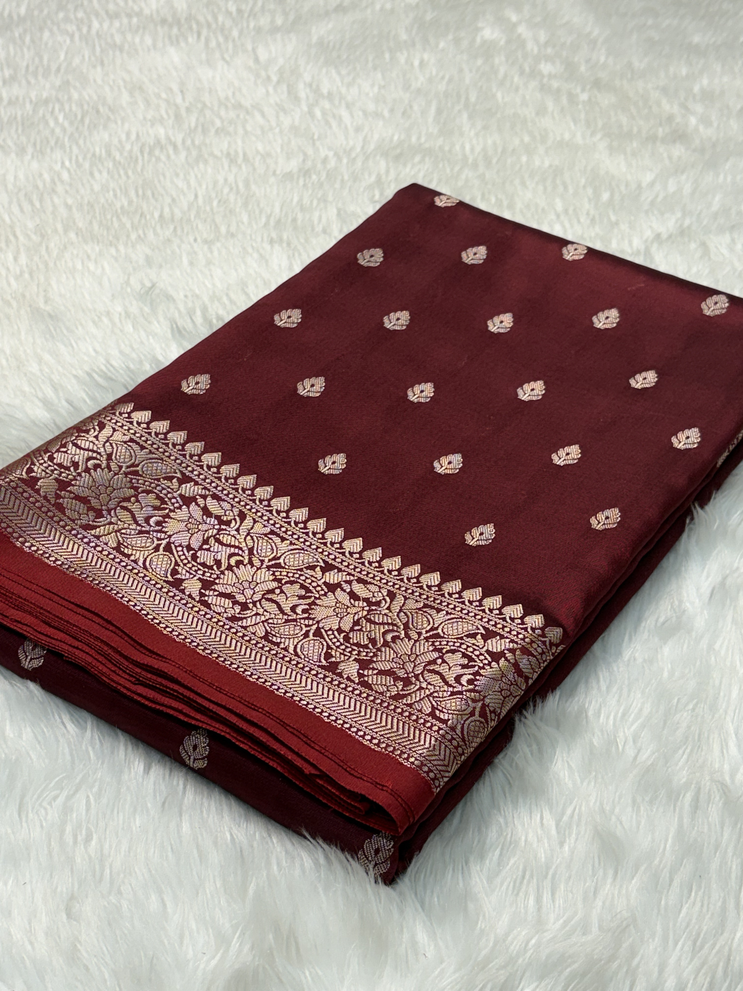 Deep Merlot Red Katan Silk Banarasi Buti Saree